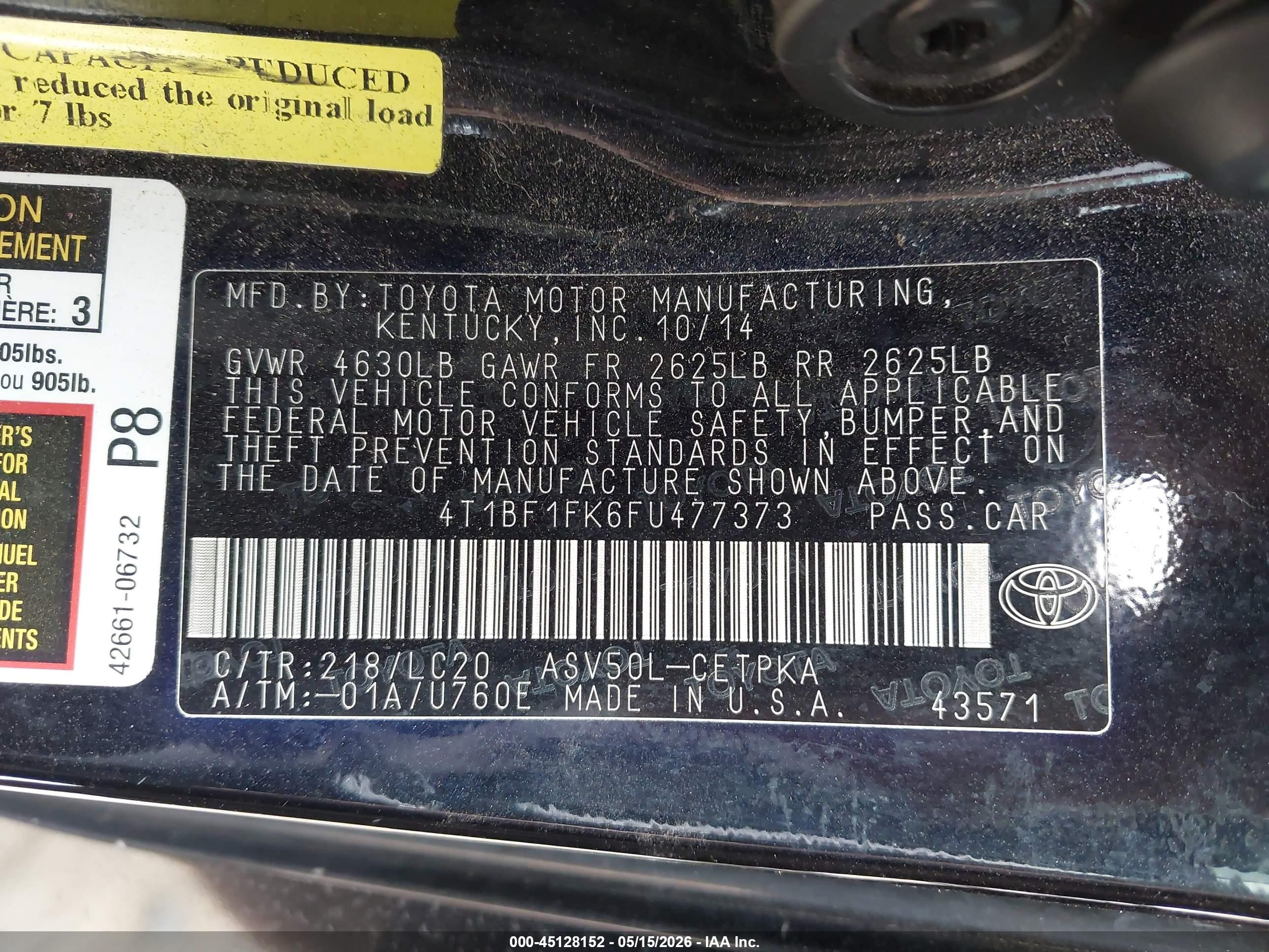 2015 Toyota Camry Xse Black vin: 4T1BF1FK6FU477373