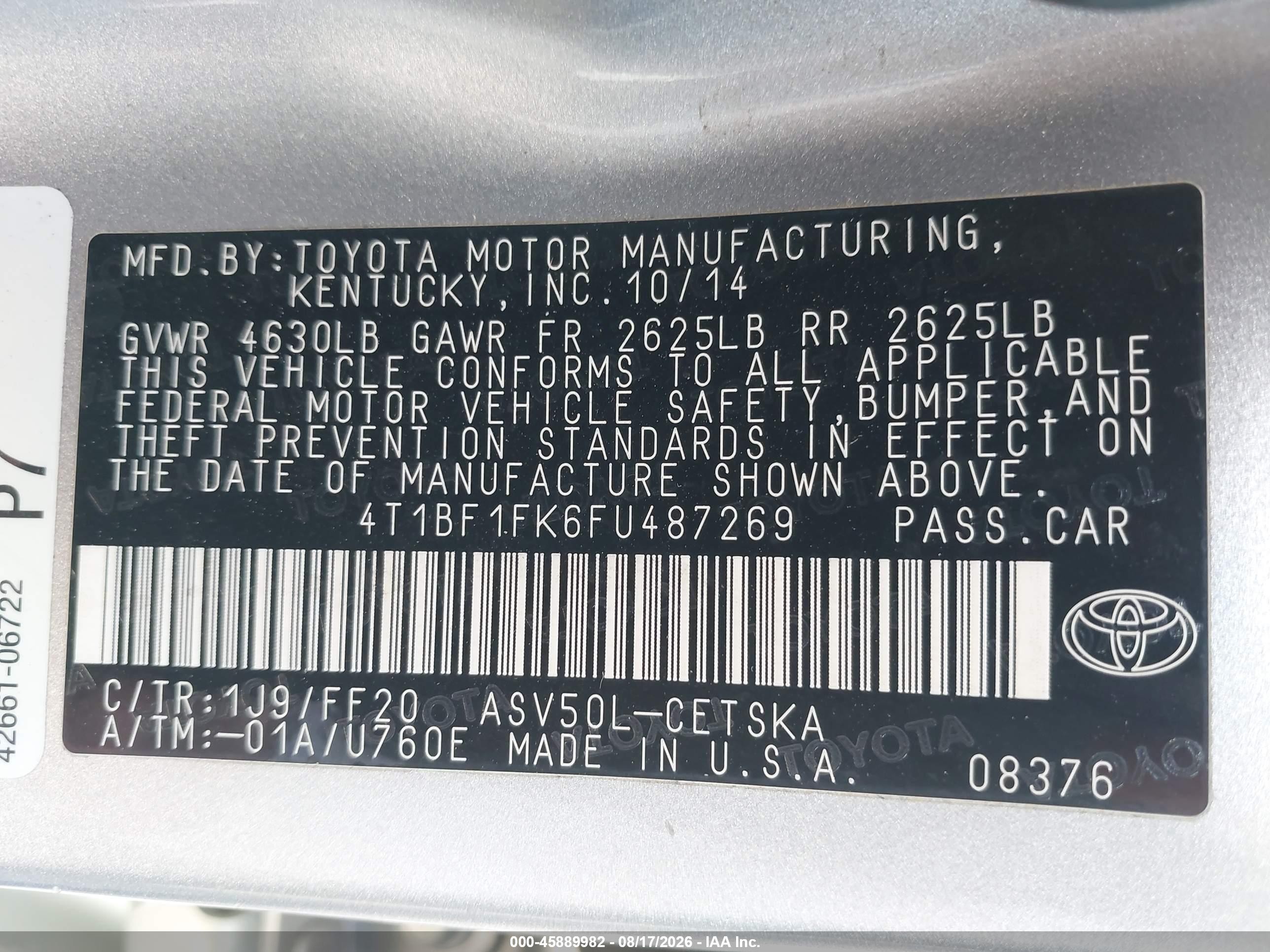 2015 Toyota Camry Se Silver vin: 4T1BF1FK6FU487269