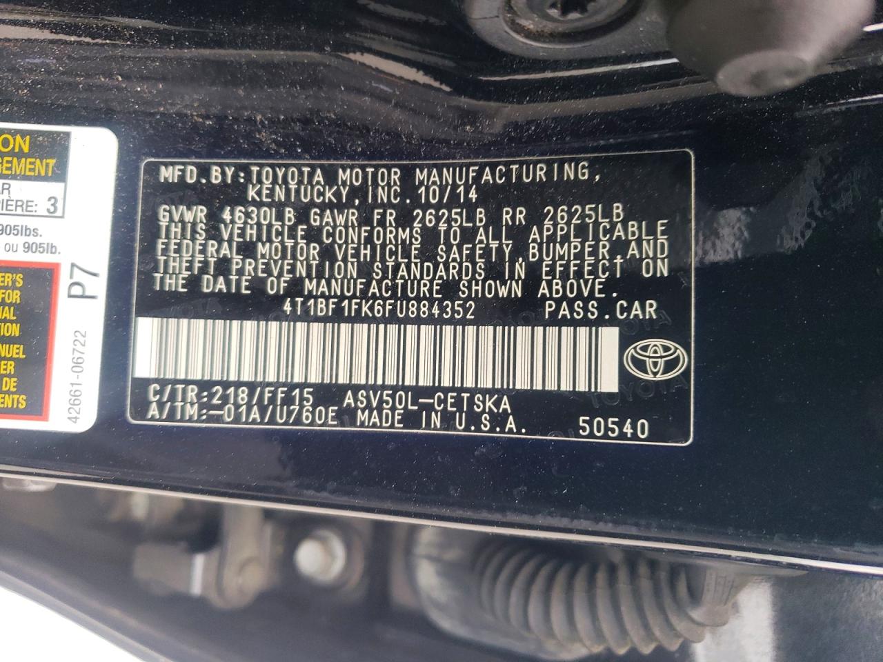 2015 Toyota Camry Se Black vin: 4T1BF1FK6FU884352