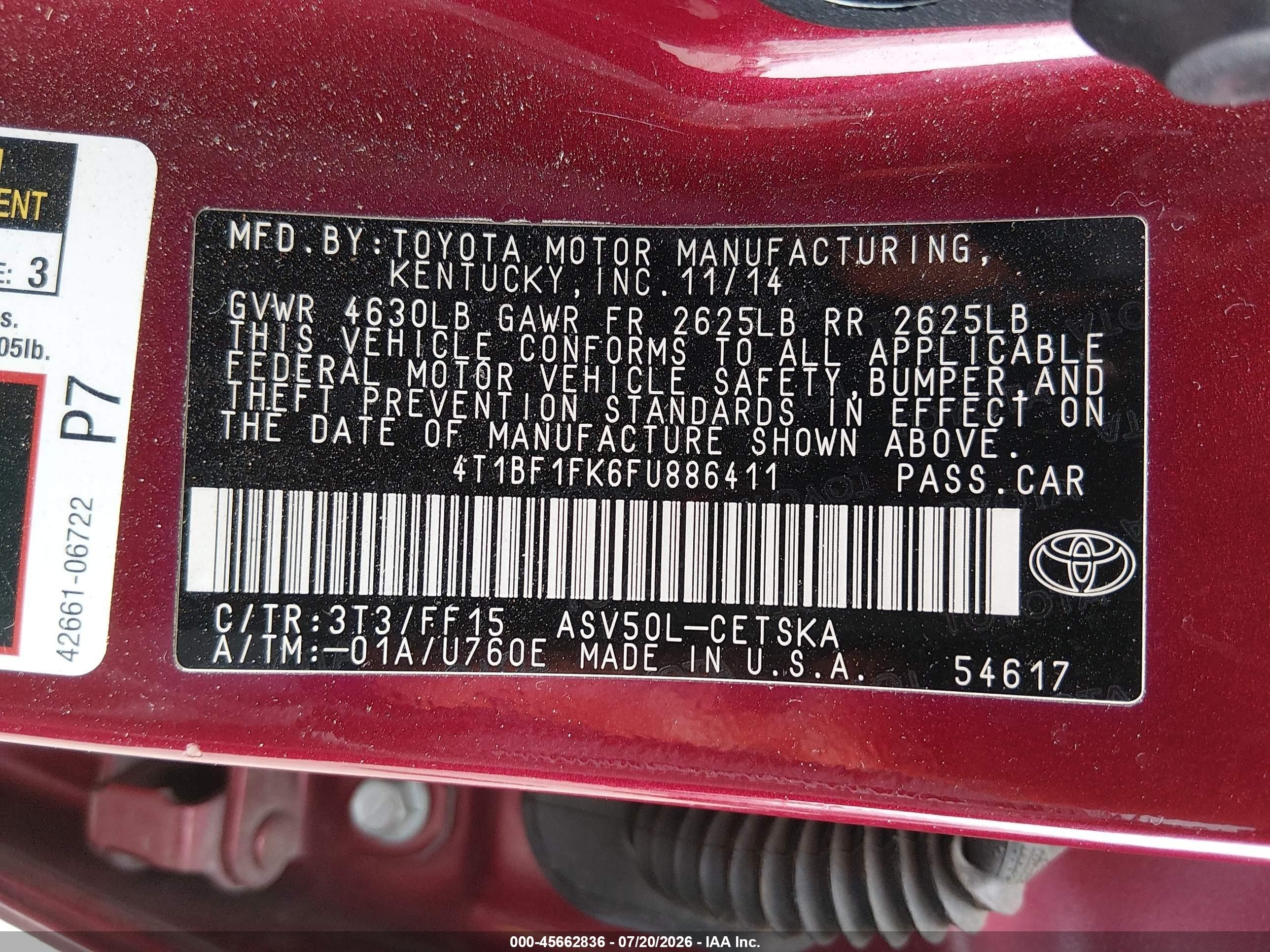 2015 Toyota Camry Se Red vin: 4T1BF1FK6FU886411
