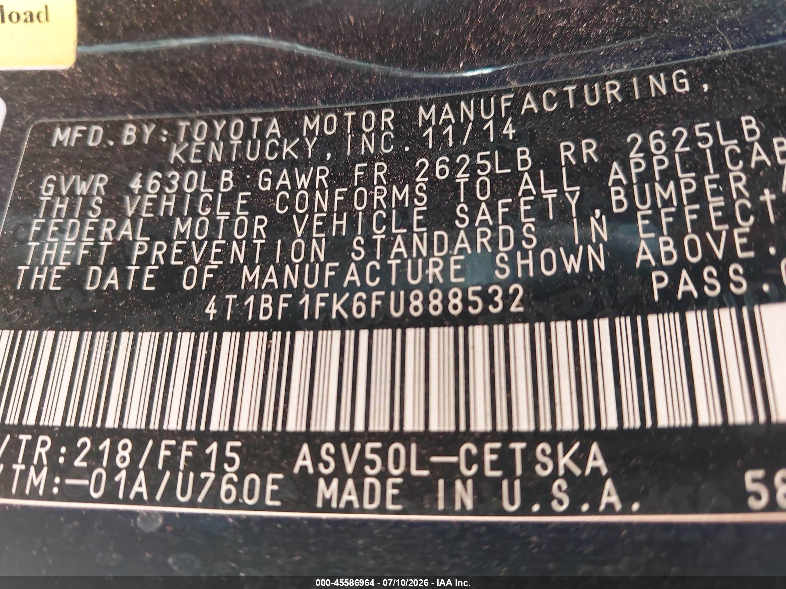 2015 Toyota Camry Se Black vin: 4T1BF1FK6FU888532