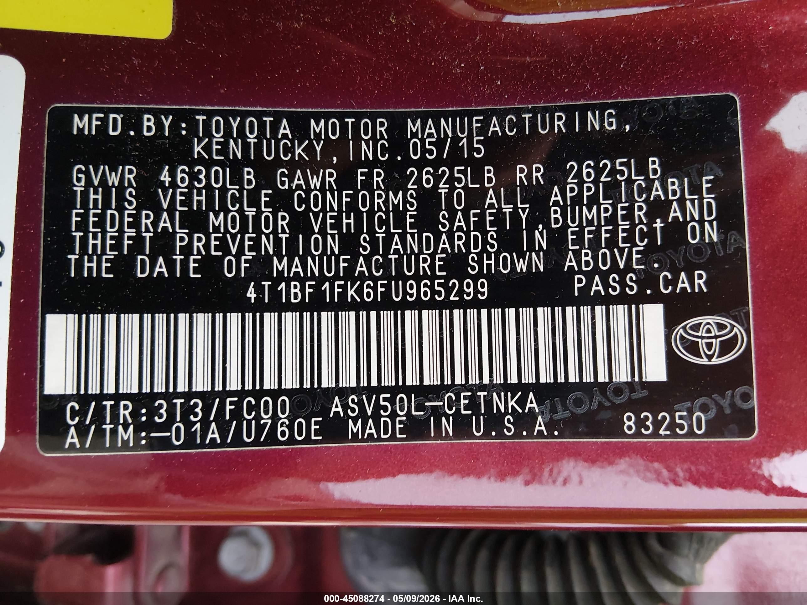 2015 Toyota Camry Le Бордовый vin: 4T1BF1FK6FU965299