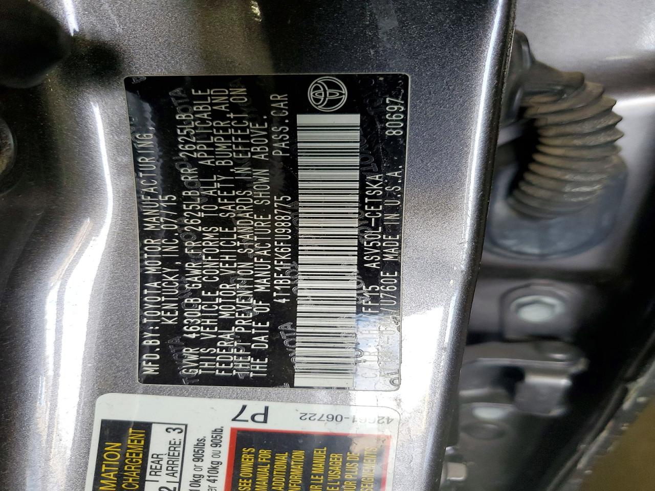 2015 Toyota Camry Se Silver vin: 4T1BF1FK6FU988775