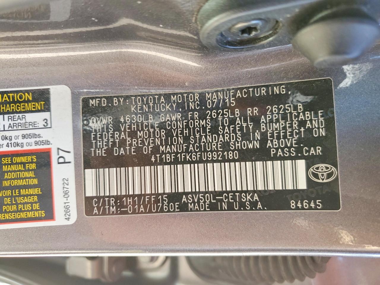 2015 Toyota Camry Se Silver vin: 4T1BF1FK6FU992180