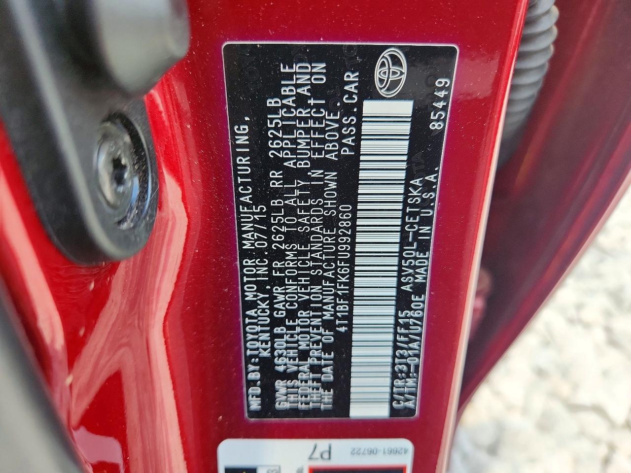 2015 Toyota Camry Se Red vin: 4T1BF1FK6FU992860