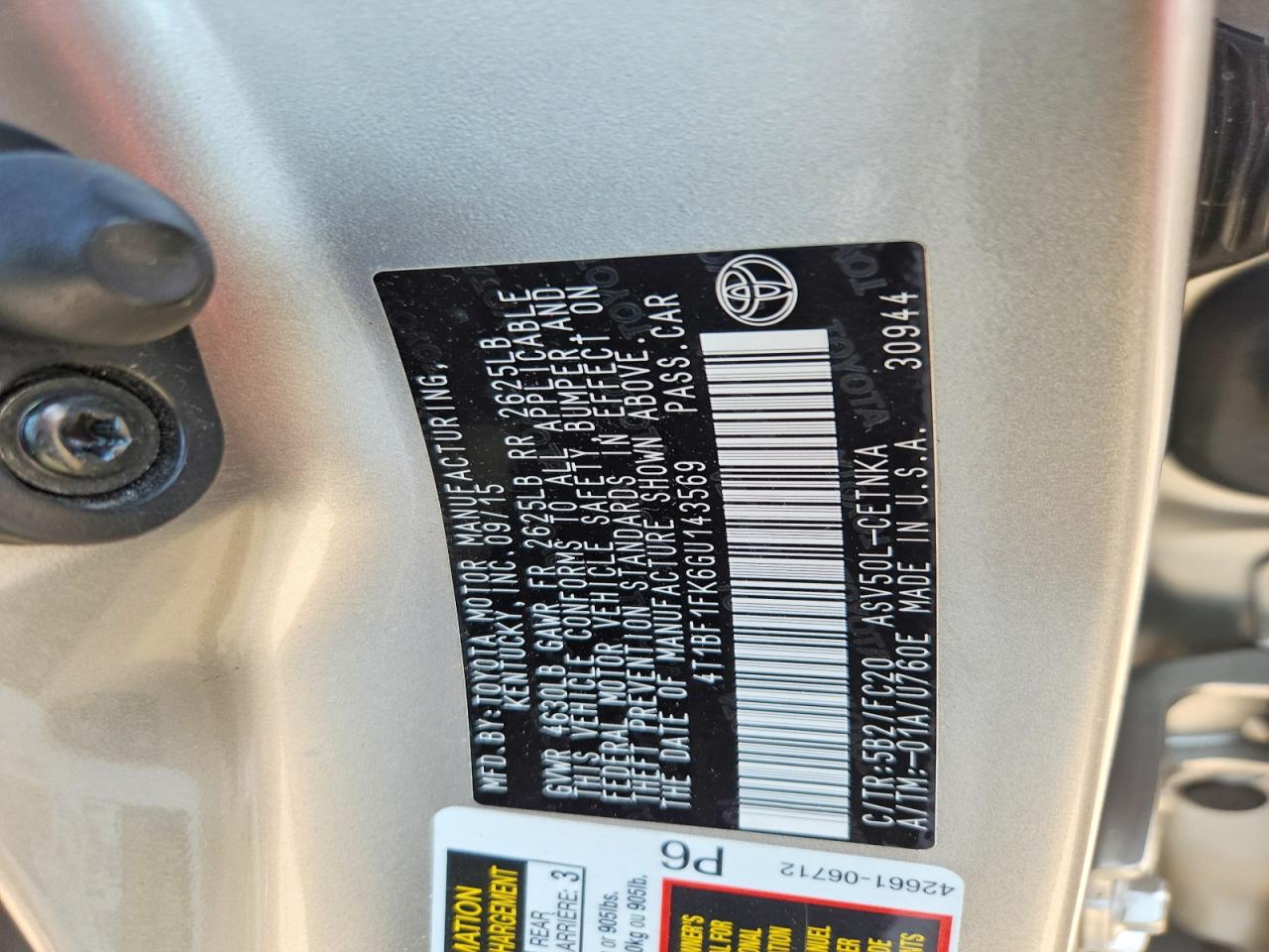 2016 Toyota Camry Le Beige vin: 4T1BF1FK6GU143569