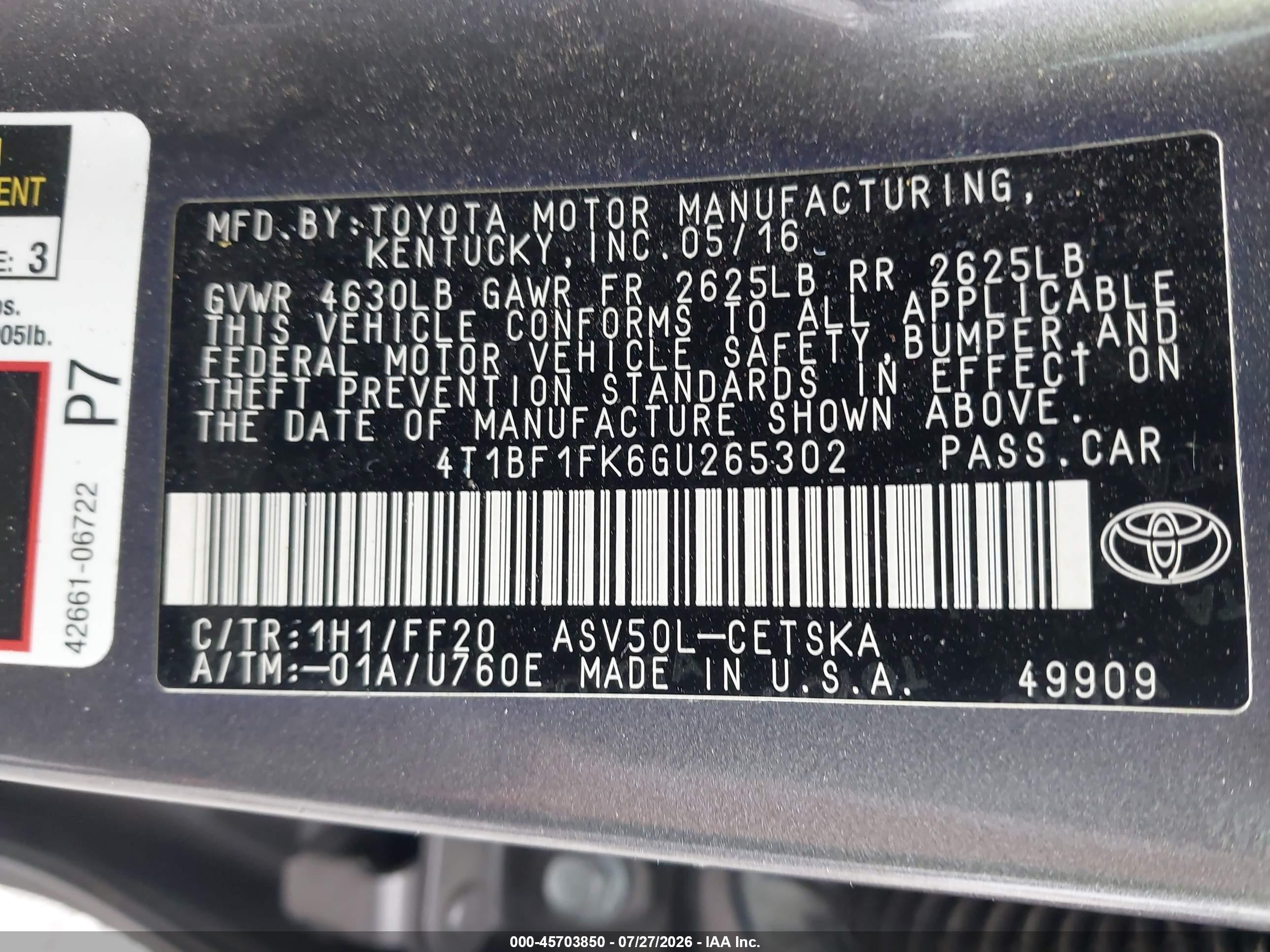 2016 Toyota Camry Se Gray vin: 4T1BF1FK6GU265302