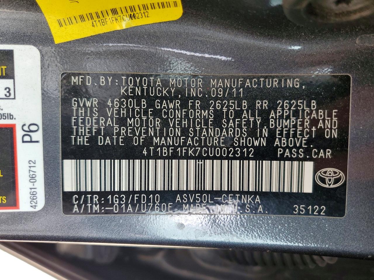 2012 Toyota Camry Le Gray vin: 4T1BF1FK7CU002312