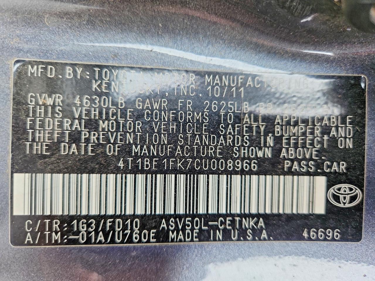 2012 Toyota Camry Le Gray vin: 4T1BF1FK7CU008966
