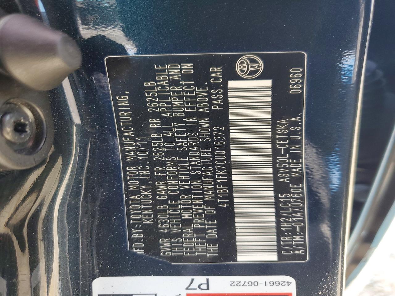 2012 Toyota Camry Se Blue vin: 4T1BF1FK7CU016372