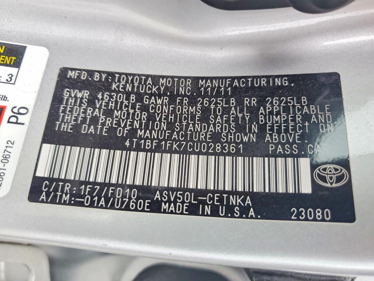 2012 Toyota Camry Le Серебряный vin: 4T1BF1FK7CU028361