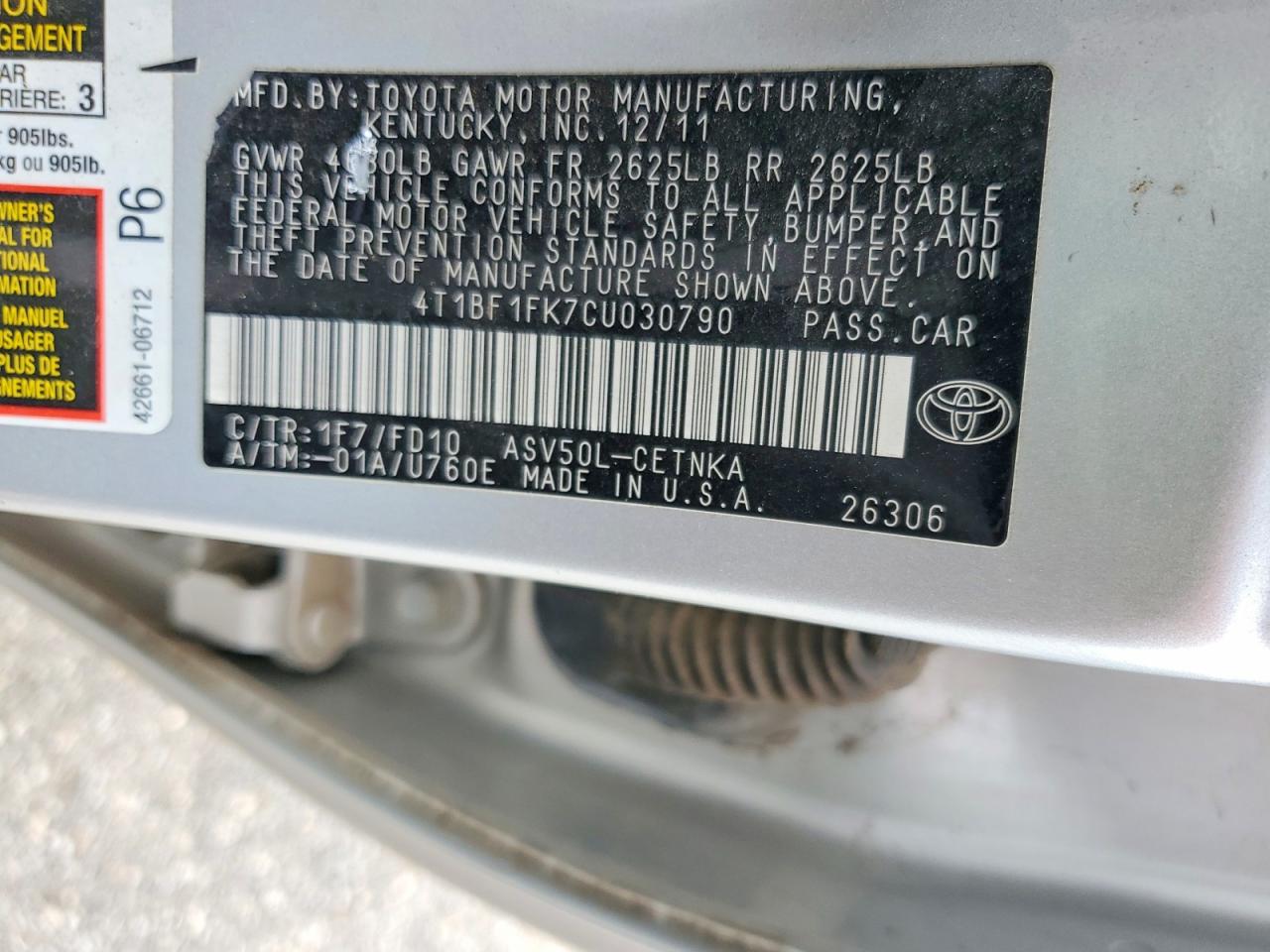 2012 Toyota Camry Le Silver vin: 4T1BF1FK7CU030790