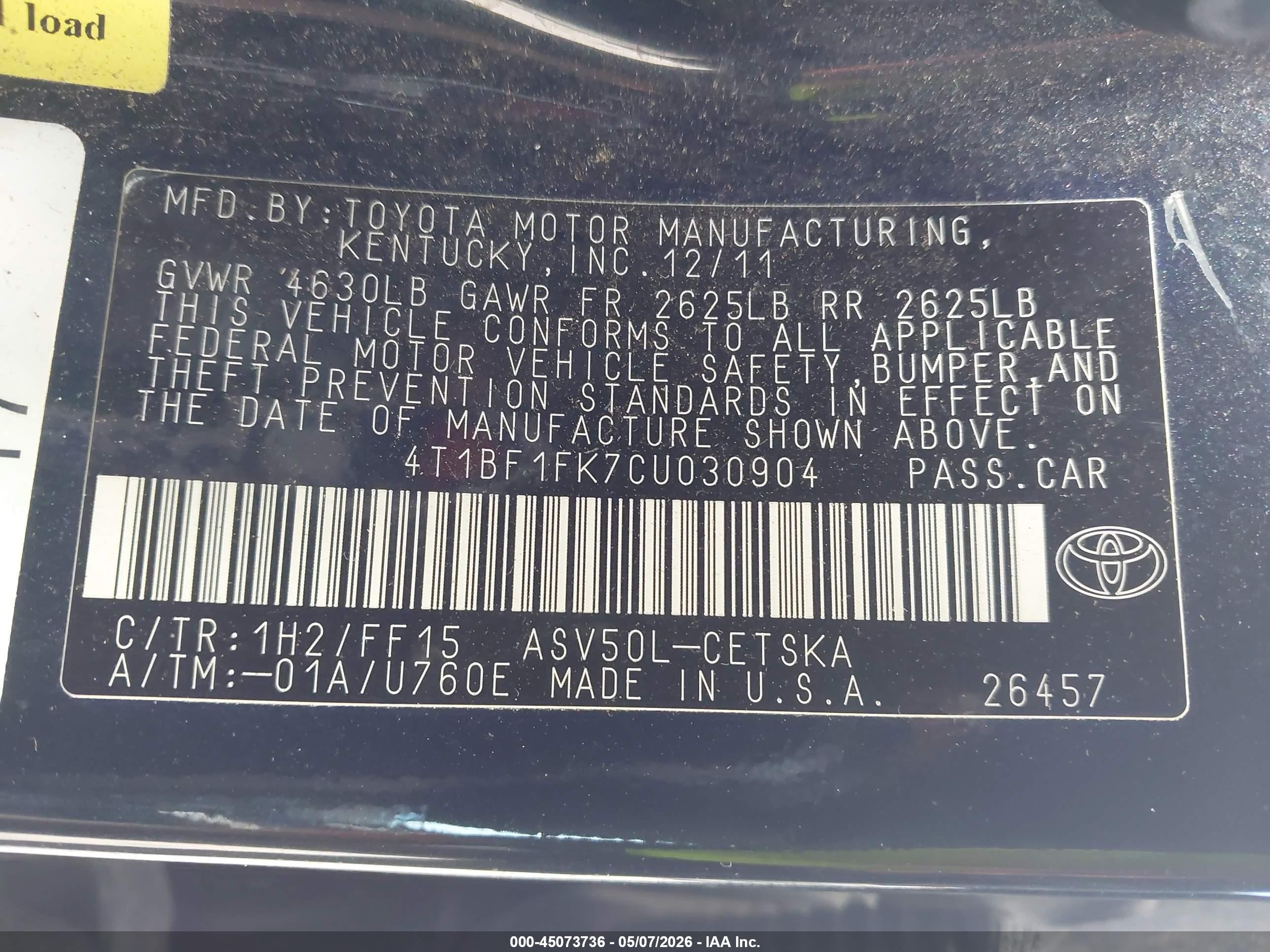 2012 Toyota Camry Se Black vin: 4T1BF1FK7CU030904