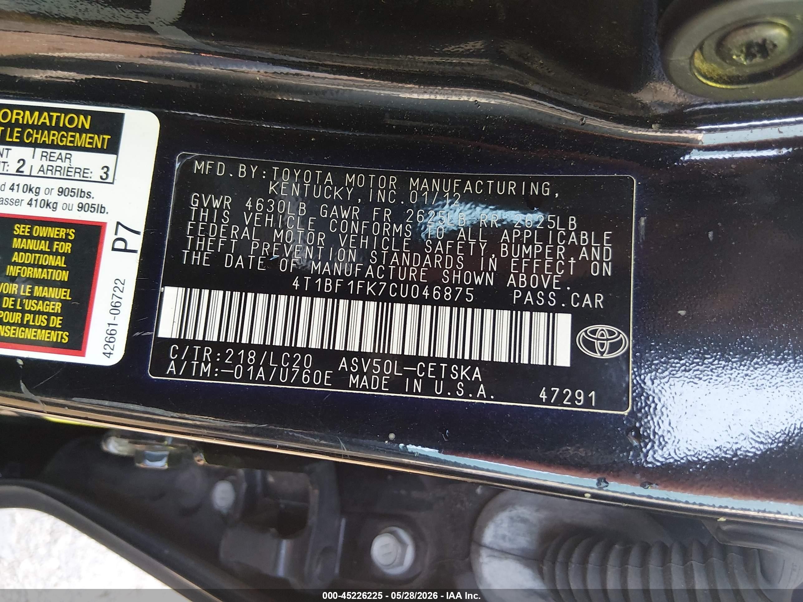 2012 Toyota Camry Se Black vin: 4T1BF1FK7CU046875