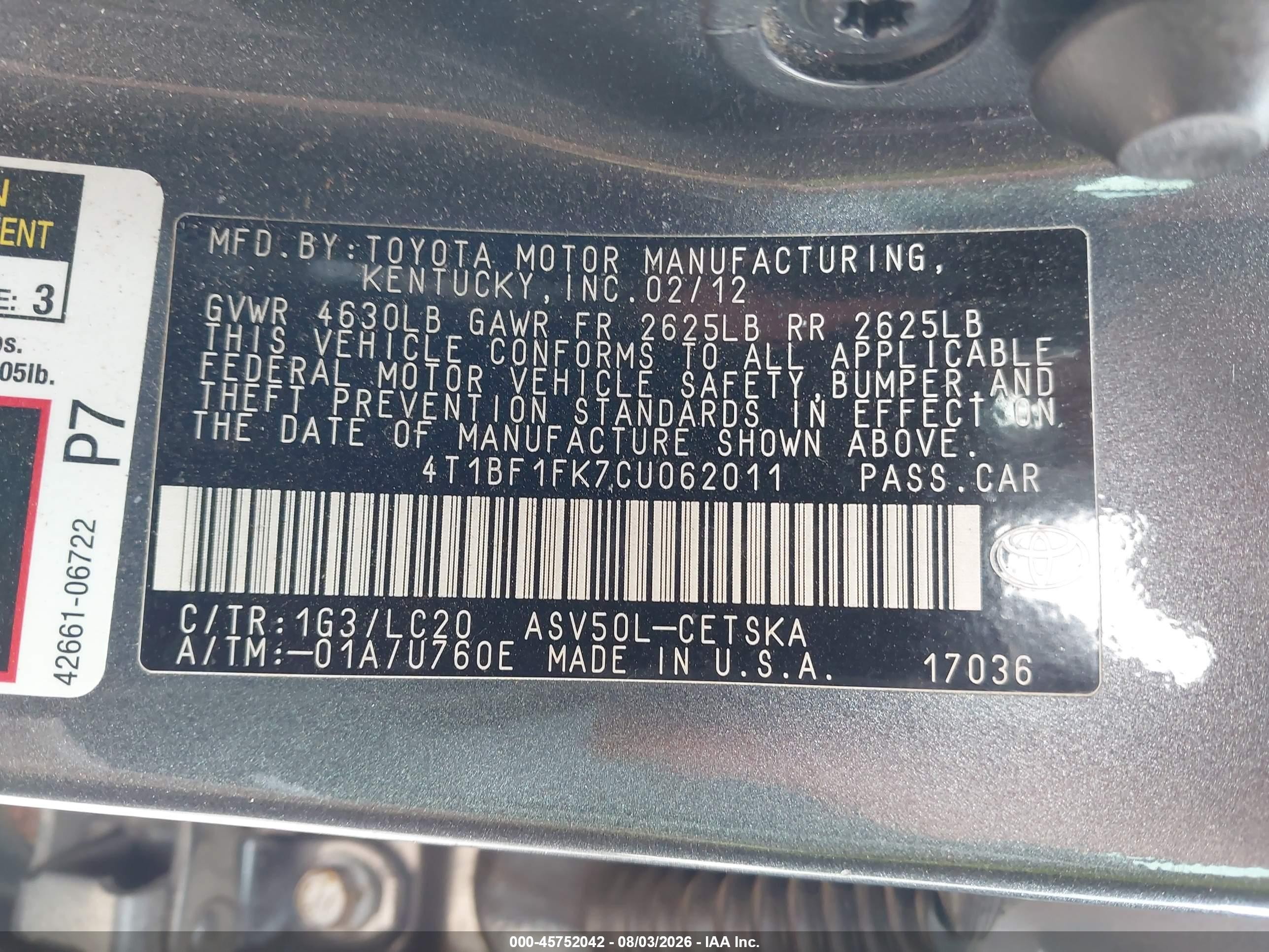 2012 Toyota Camry Se Серый vin: 4T1BF1FK7CU062011