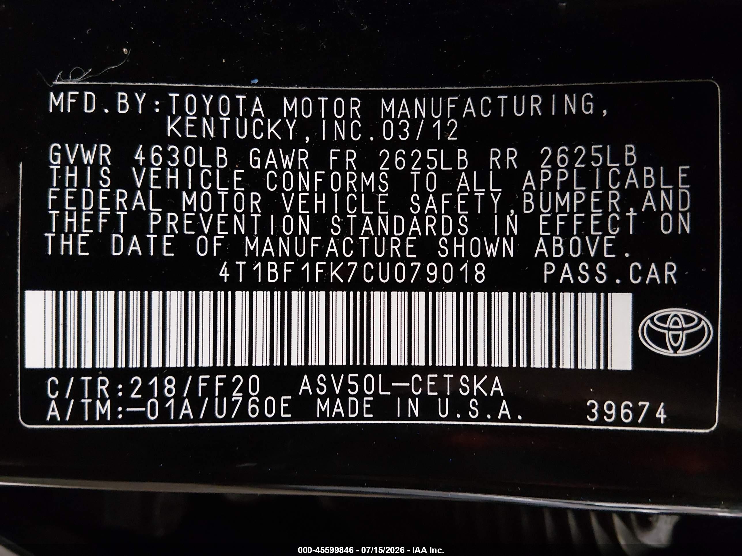 2012 Toyota Camry Se Черный vin: 4T1BF1FK7CU079018