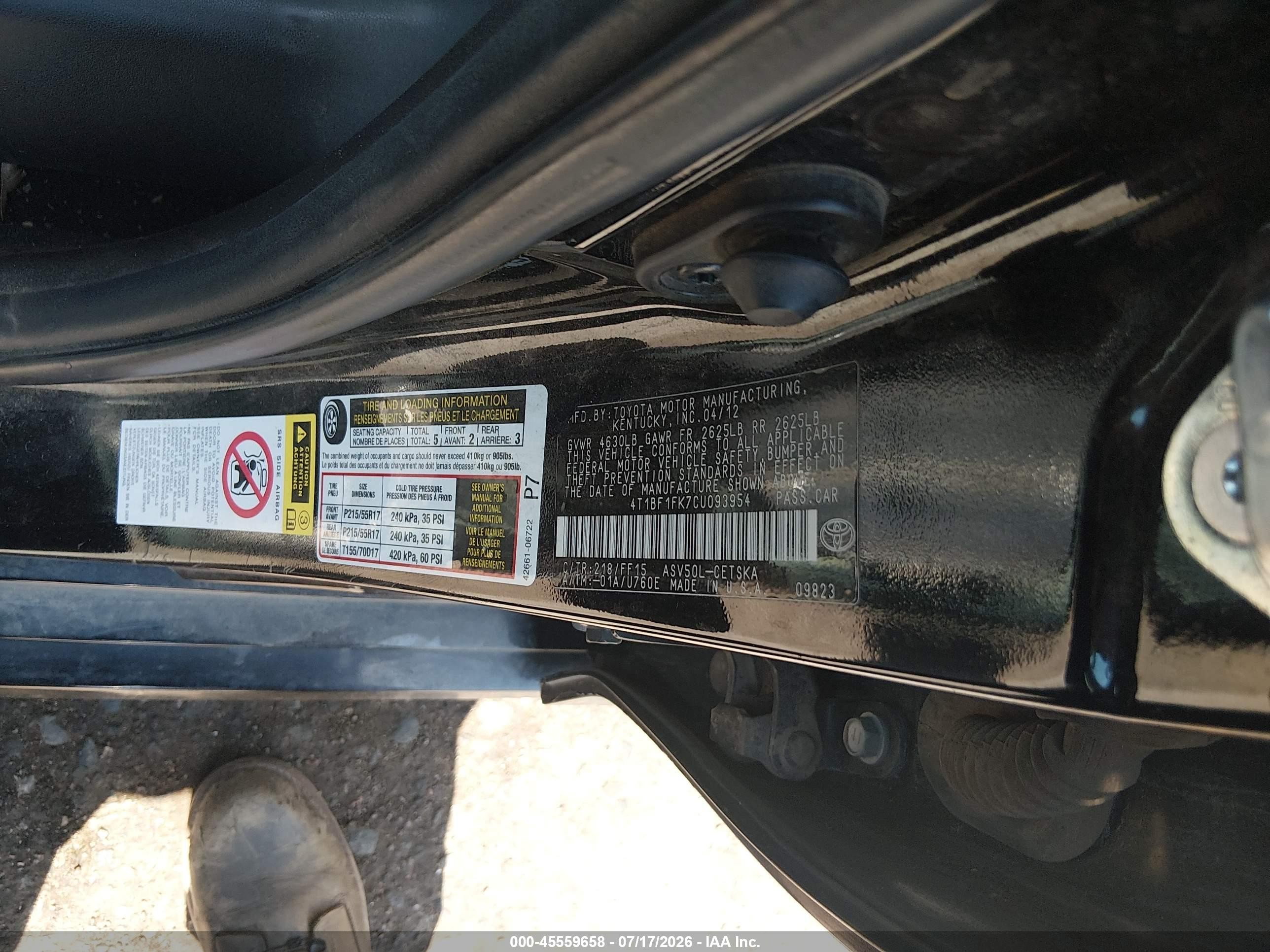 2012 Toyota Camry Se Black vin: 4T1BF1FK7CU093954