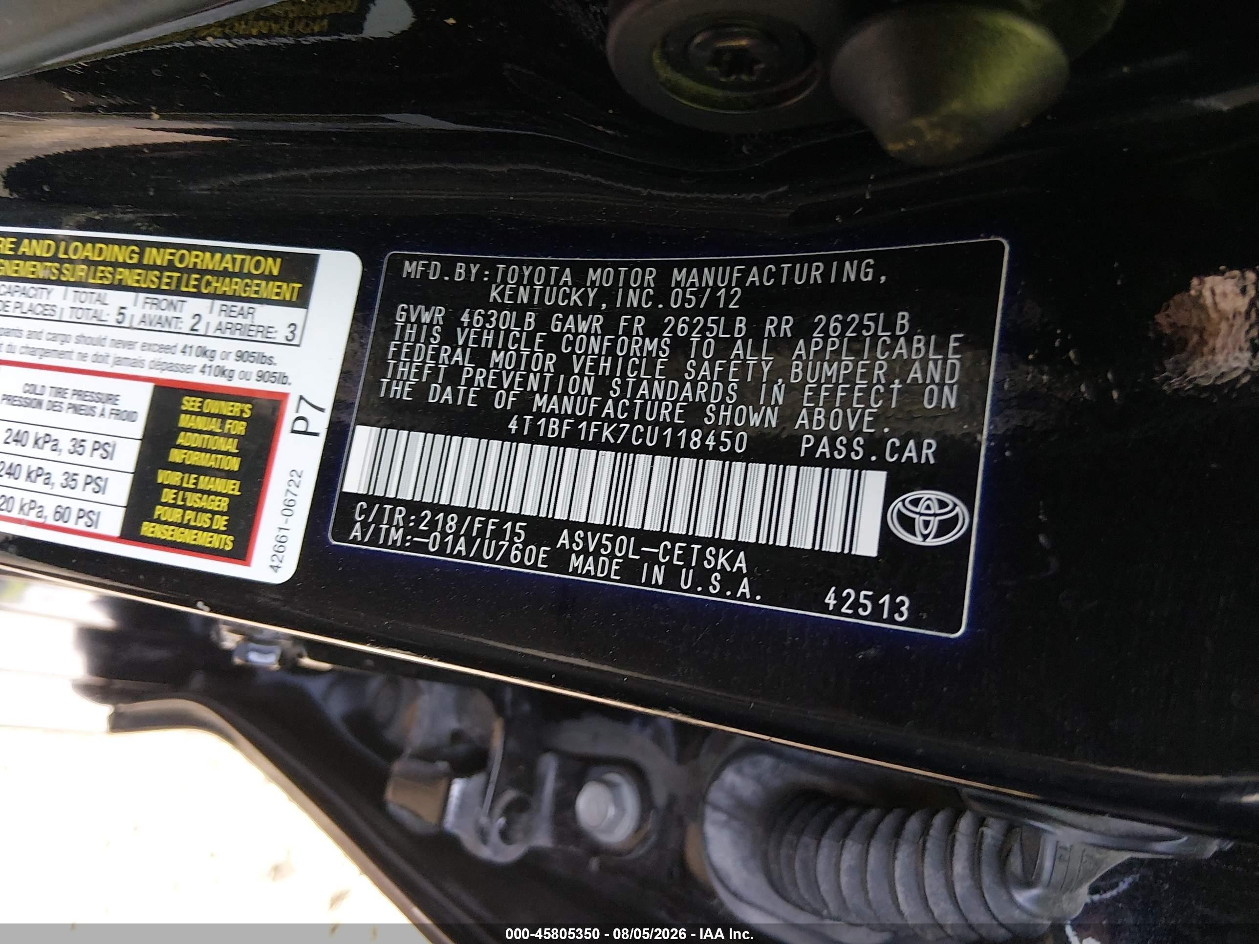 2012 Toyota Camry Se Black vin: 4T1BF1FK7CU118450