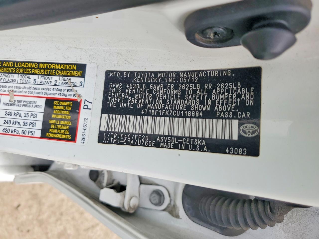 2012 Toyota Camry Se White vin: 4T1BF1FK7CU118884