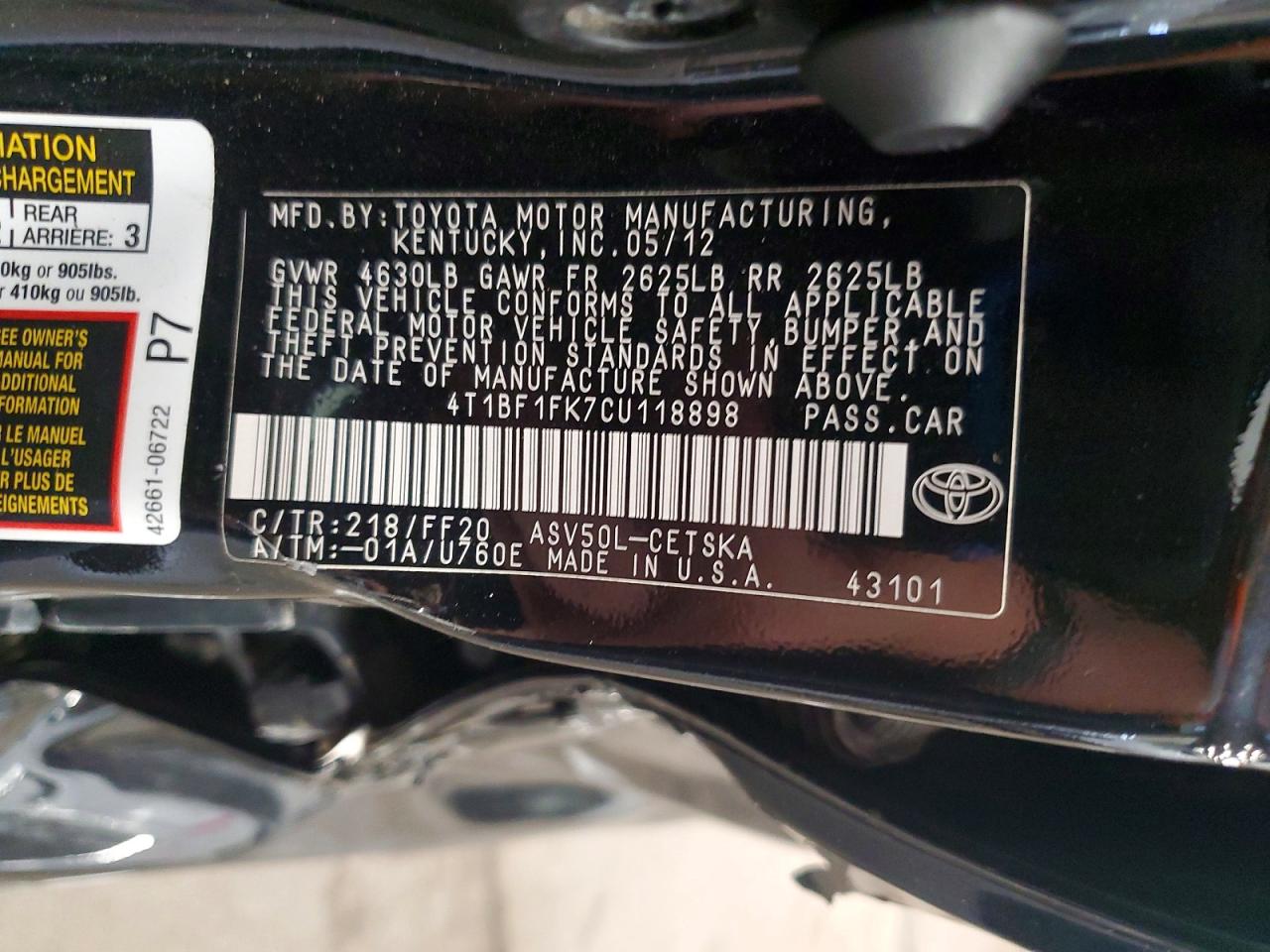 2012 Toyota Camry Se Black vin: 4T1BF1FK7CU118898