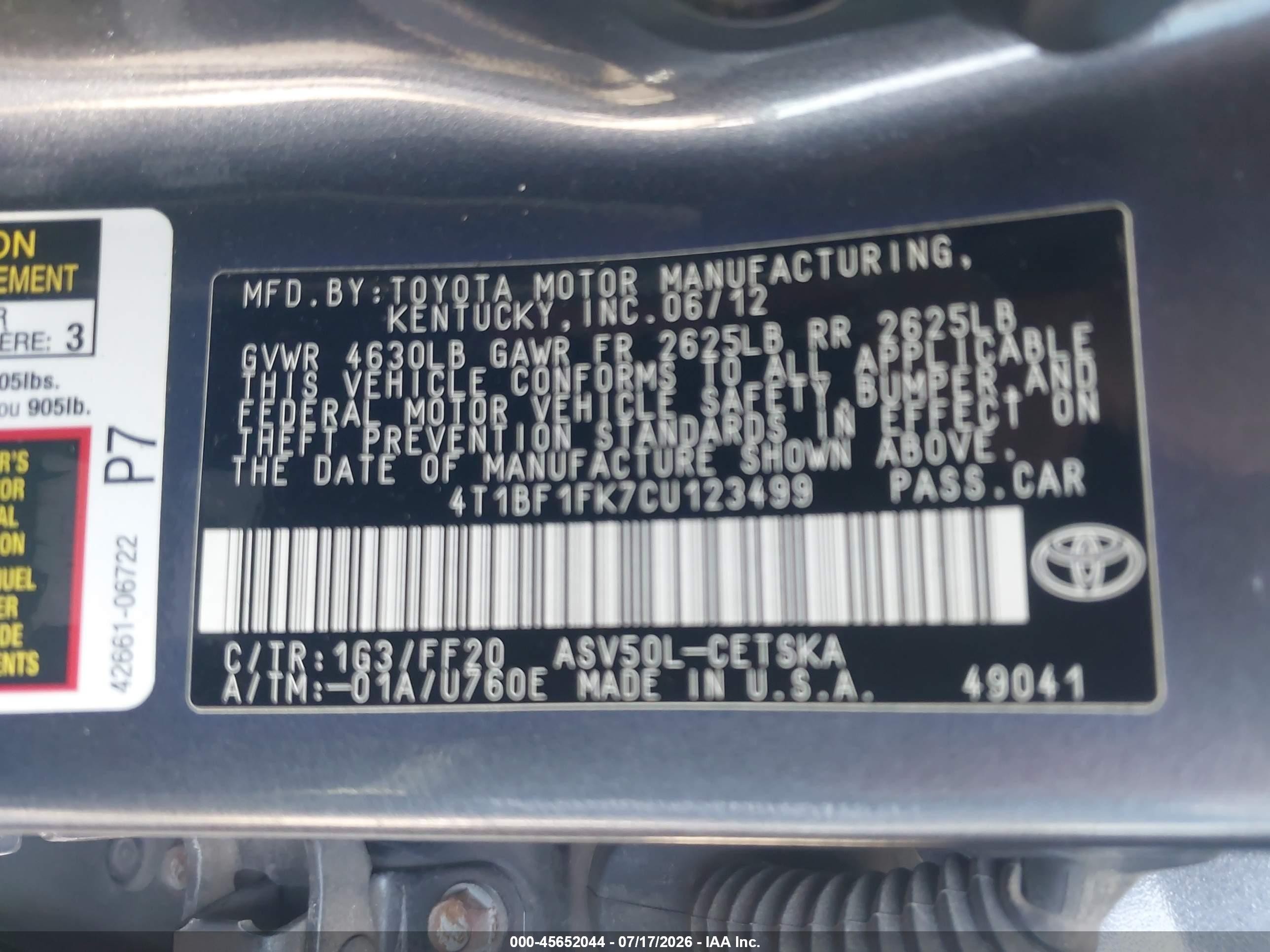 2012 Toyota Camry Se Серый vin: 4T1BF1FK7CU123499
