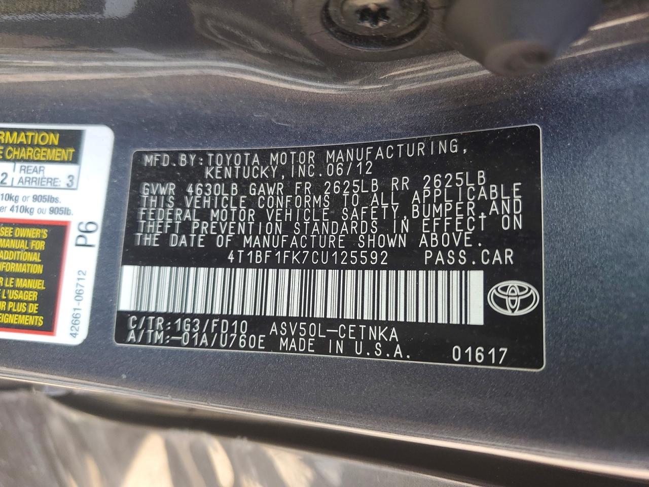 2012 Toyota Camry Le Silver vin: 4T1BF1FK7CU125592