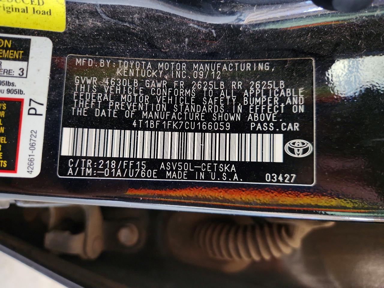 2012 Toyota Camry Se Black vin: 4T1BF1FK7CU166059