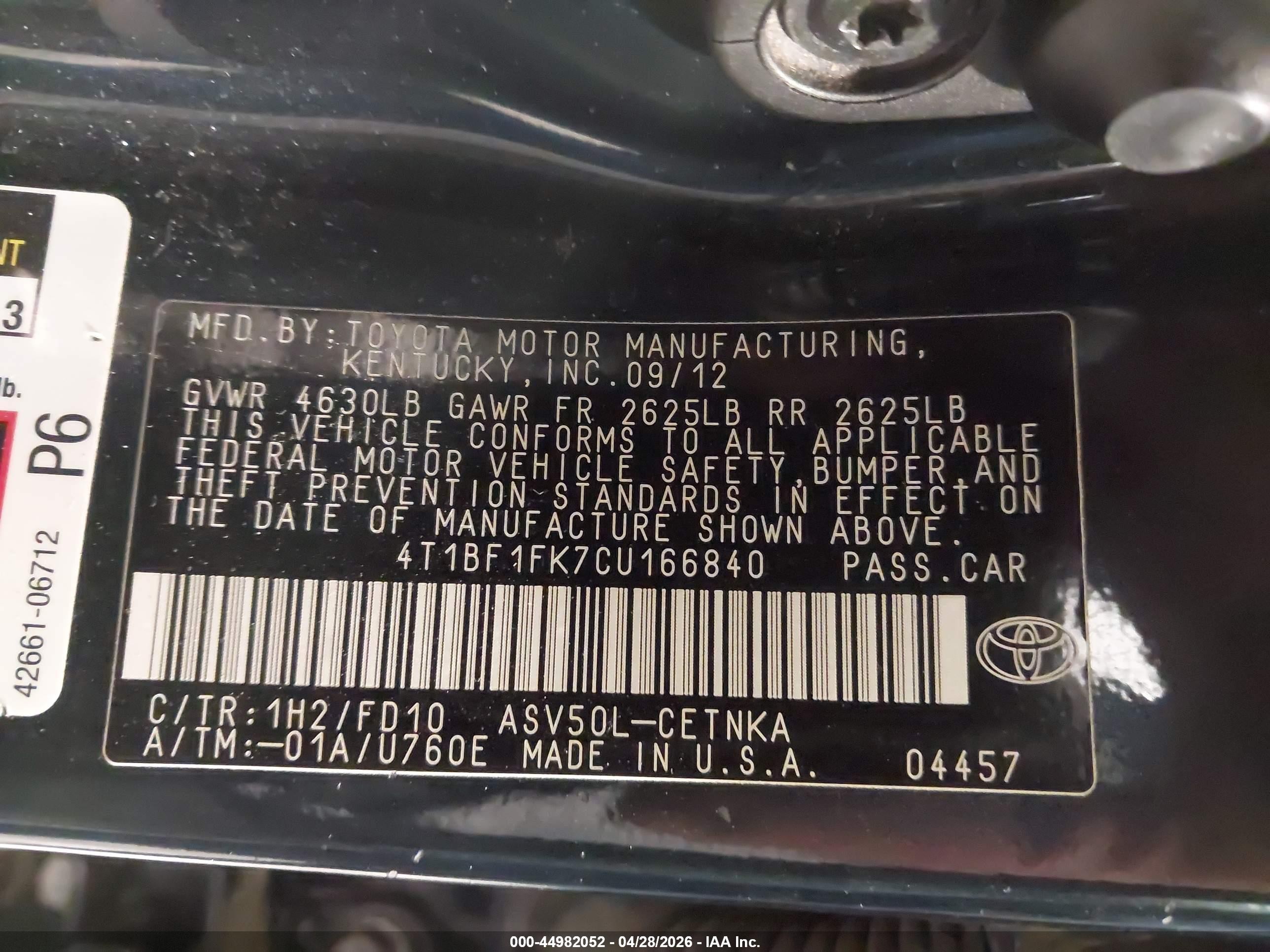 2012 Toyota Camry Le Blue vin: 4T1BF1FK7CU166840