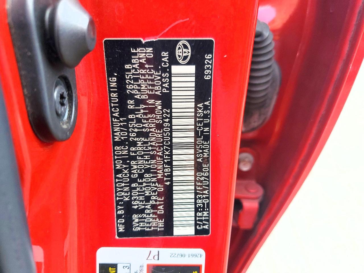2012 Toyota Camry Se Red vin: 4T1BF1FK7CU509422