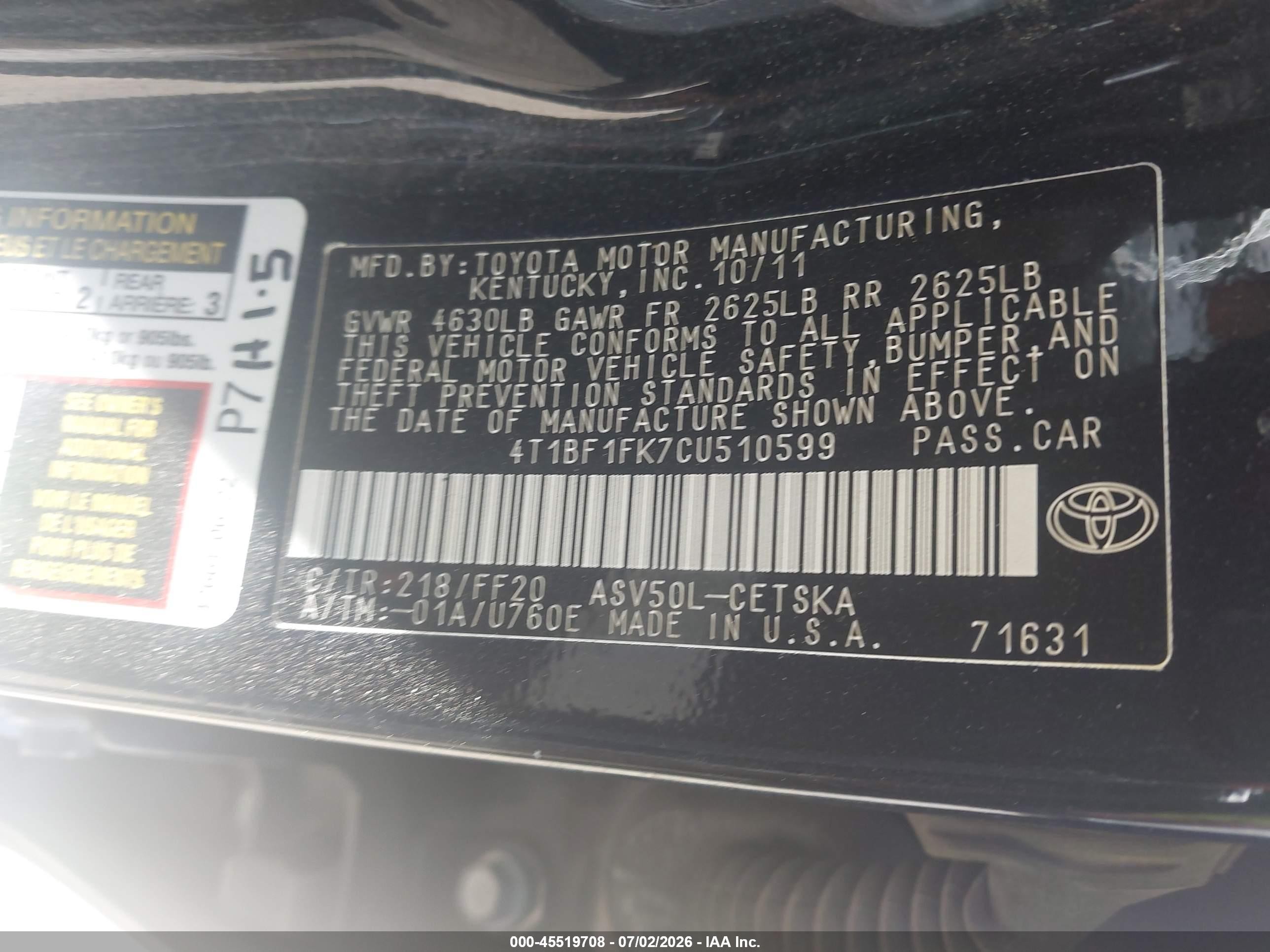 2012 Toyota Camry Se Black vin: 4T1BF1FK7CU510599