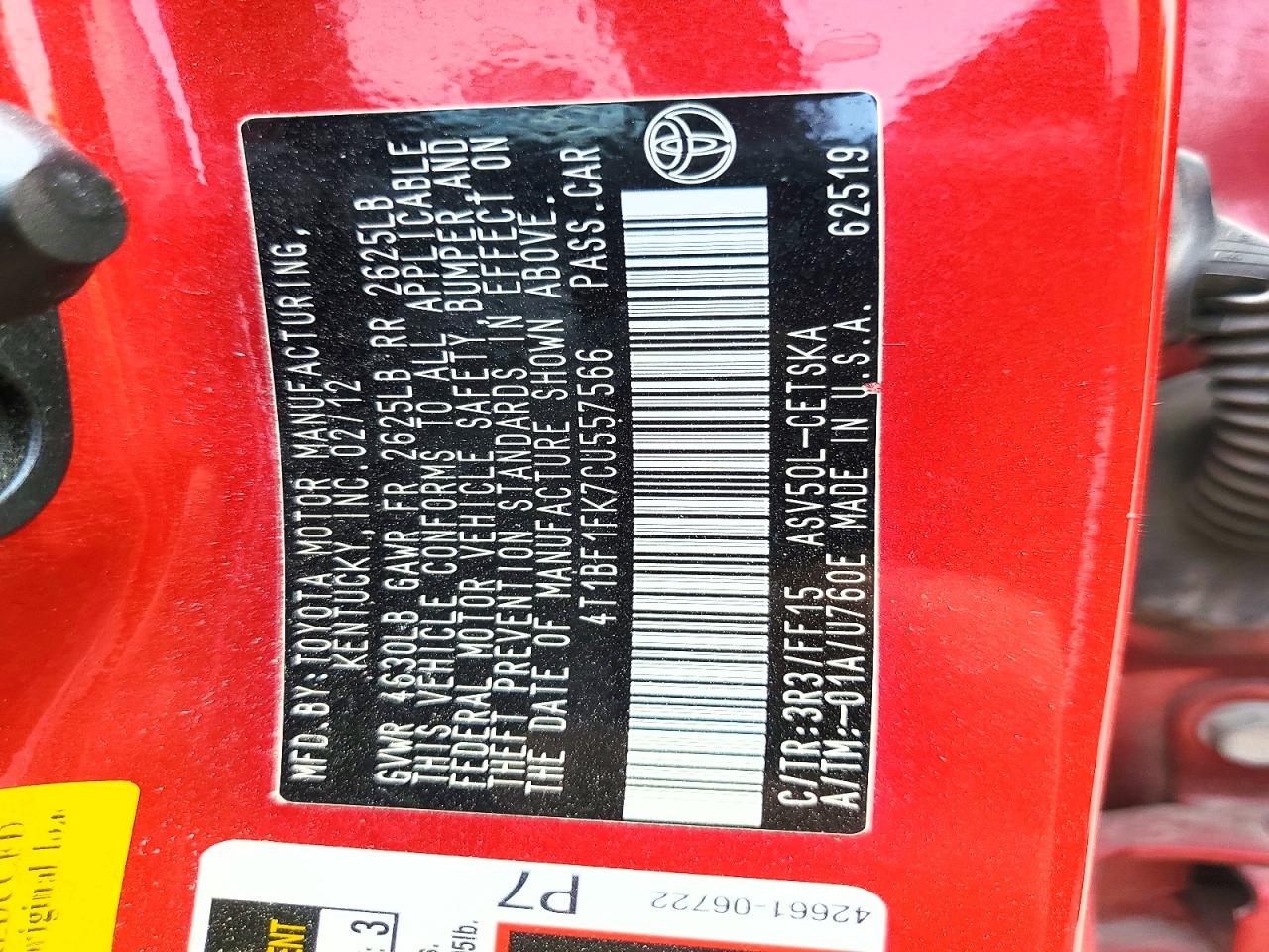 2012 Toyota Camry Se Red vin: 4T1BF1FK7CU557566