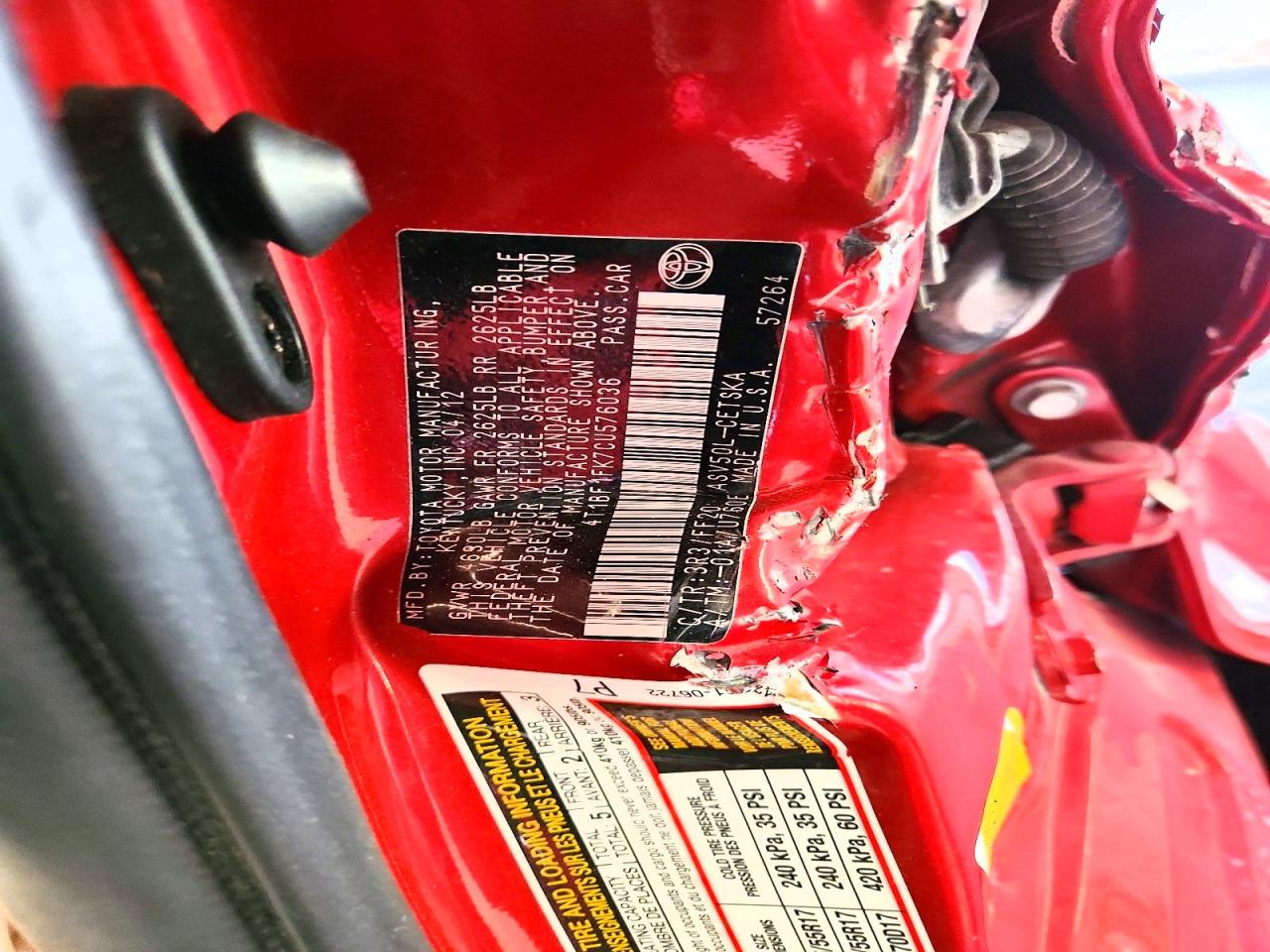 2012 Toyota Camry Se Burgundy vin: 4T1BF1FK7CU576036