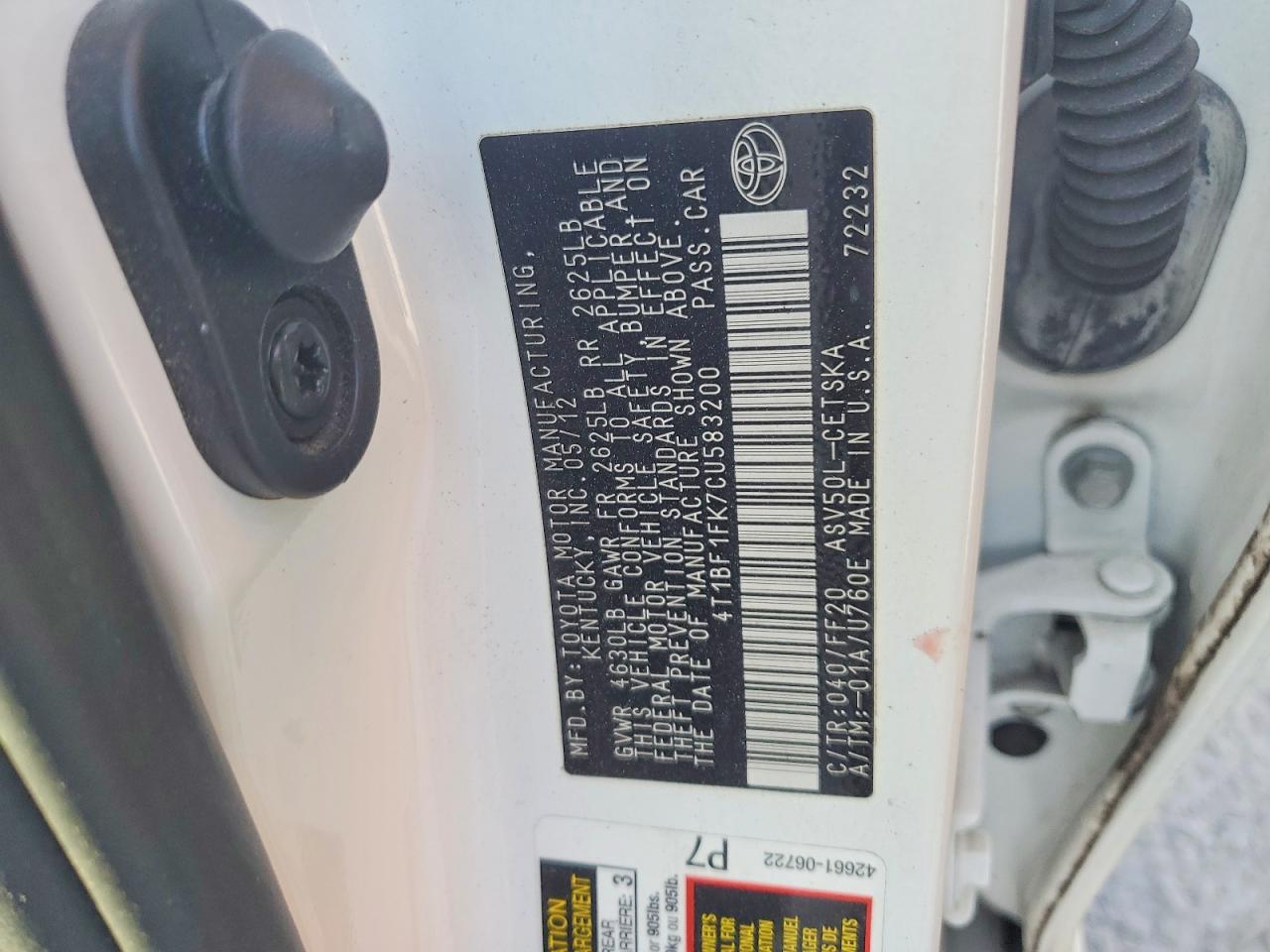 2012 Toyota Camry Se White vin: 4T1BF1FK7CU583200