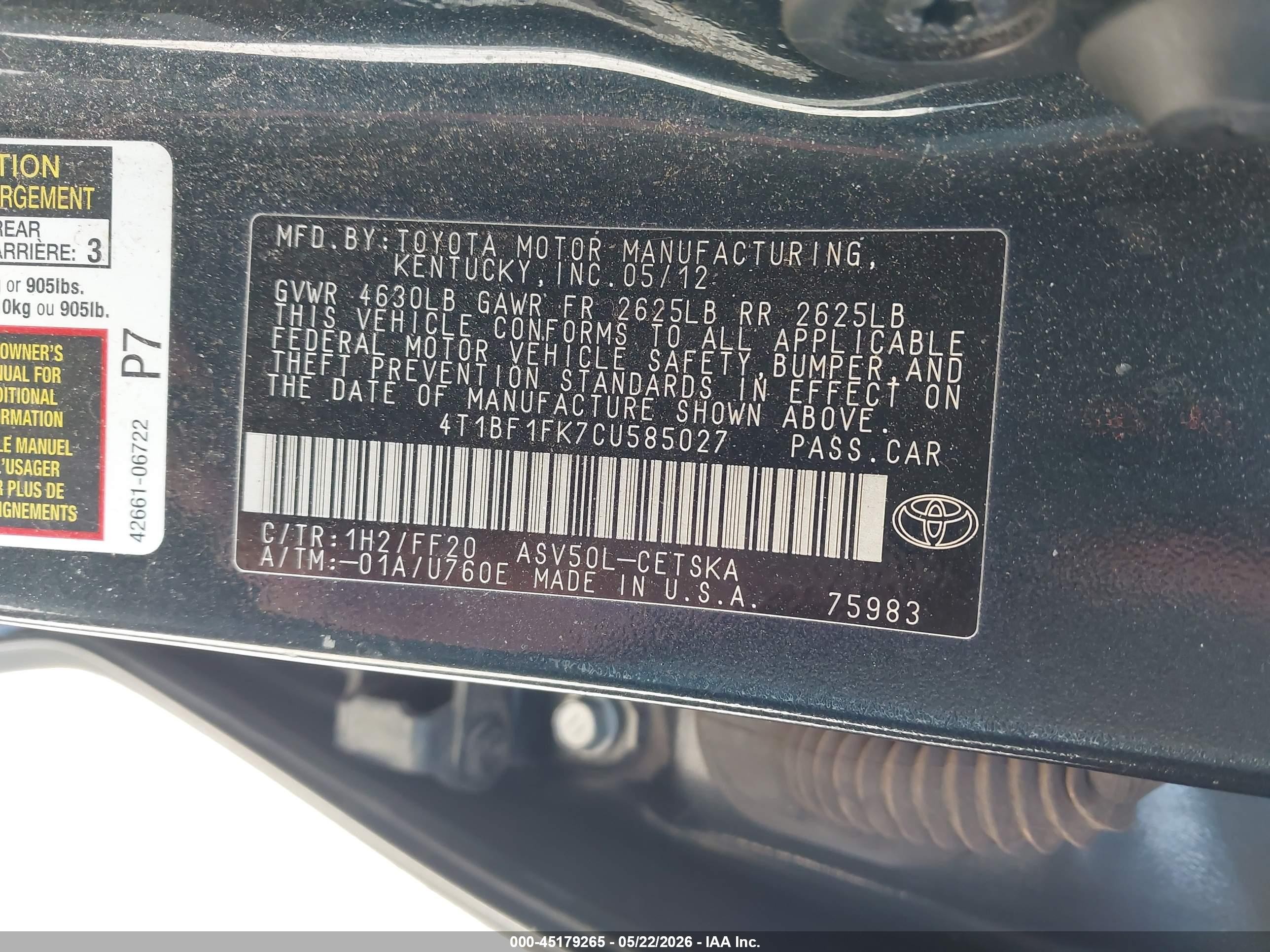 2012 Toyota Camry Se Black vin: 4T1BF1FK7CU585027
