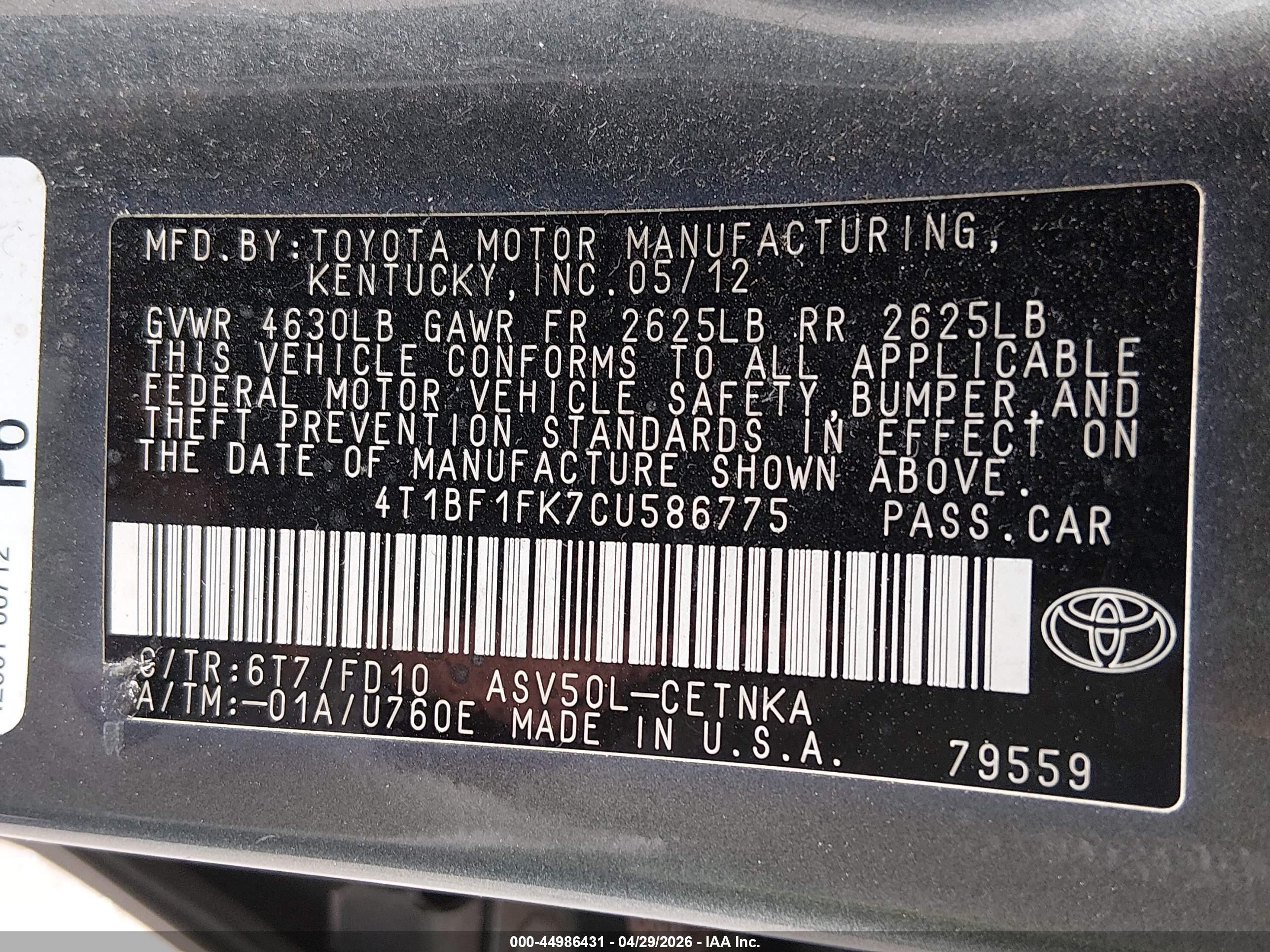 2012 Toyota Camry Le Green vin: 4T1BF1FK7CU586775