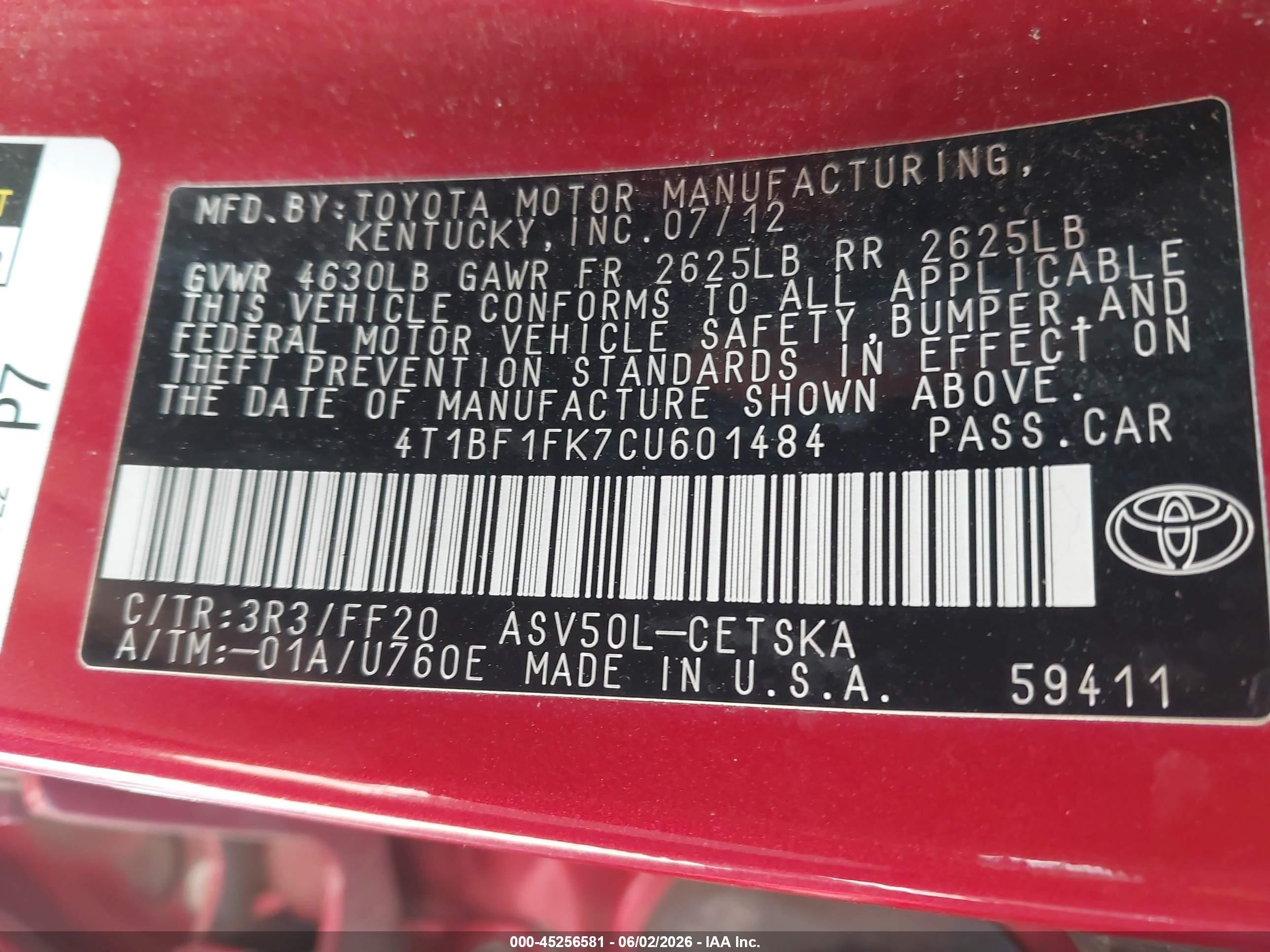 2012 Toyota Camry Se Red vin: 4T1BF1FK7CU601484
