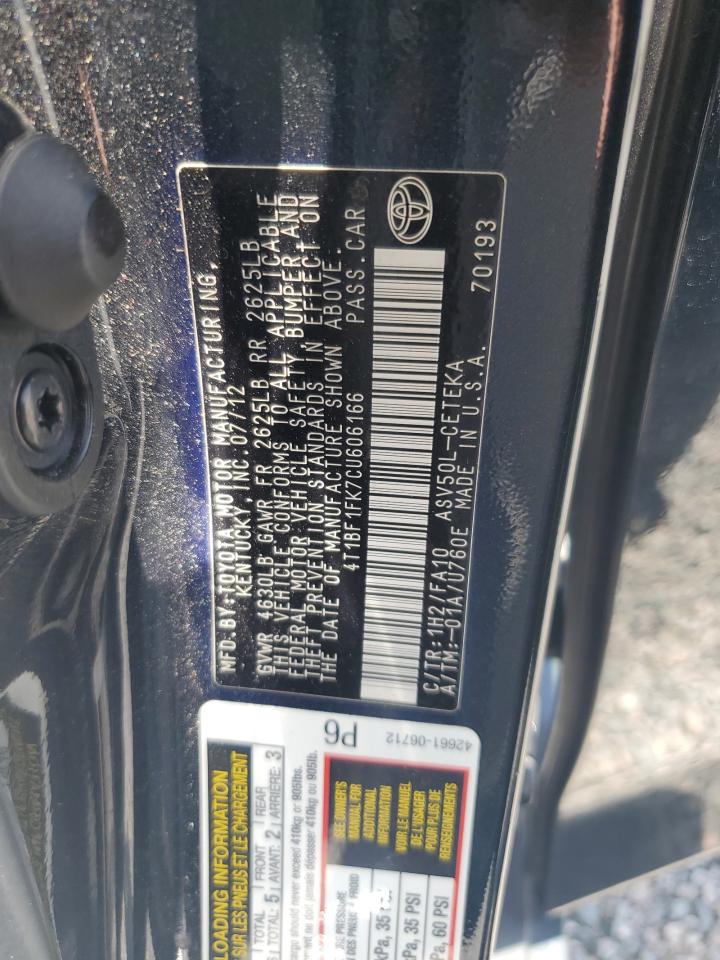 2012 Toyota Camry L Black vin: 4T1BF1FK7CU606166