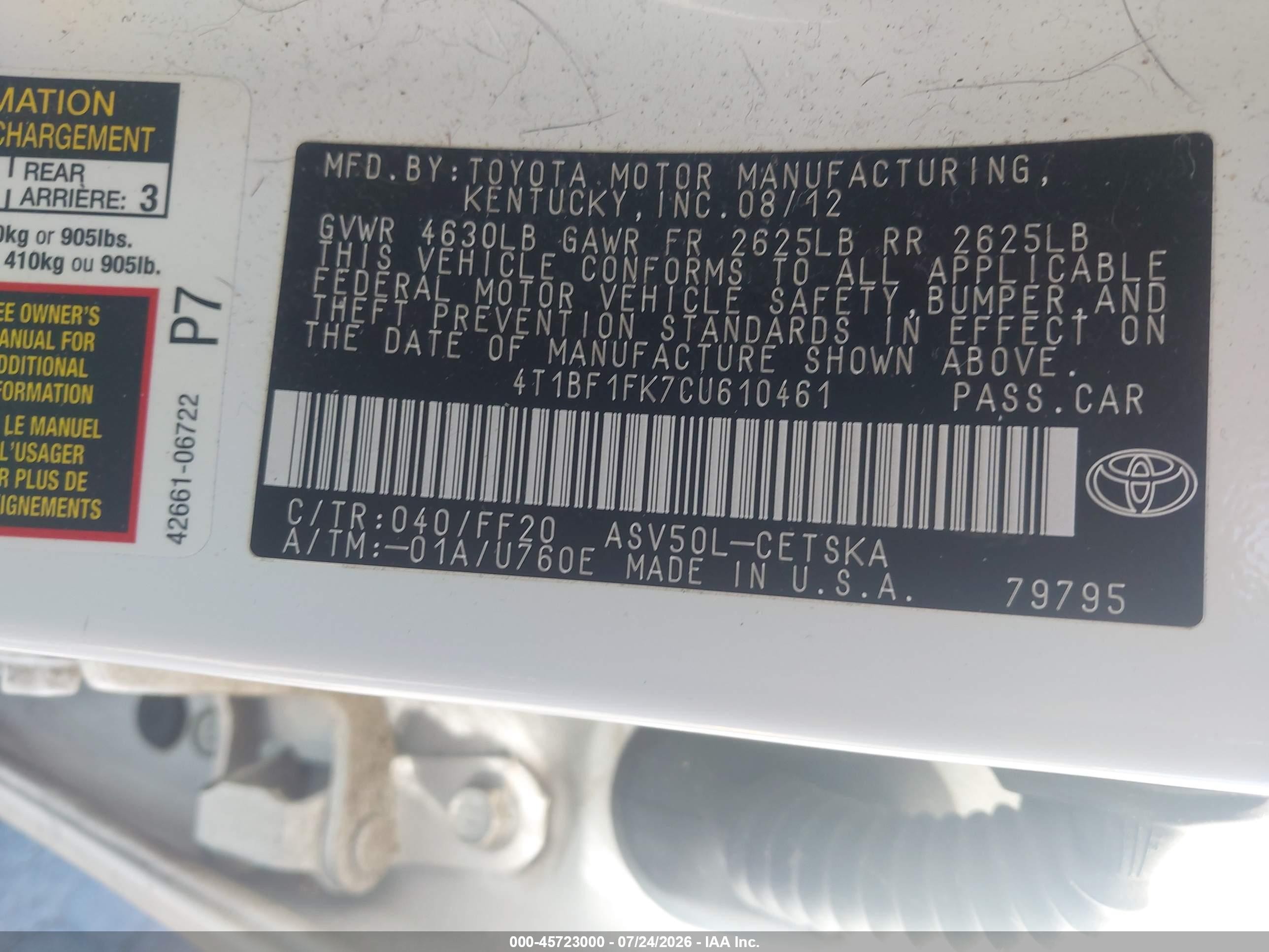 2012 Toyota Camry Se Белый vin: 4T1BF1FK7CU610461
