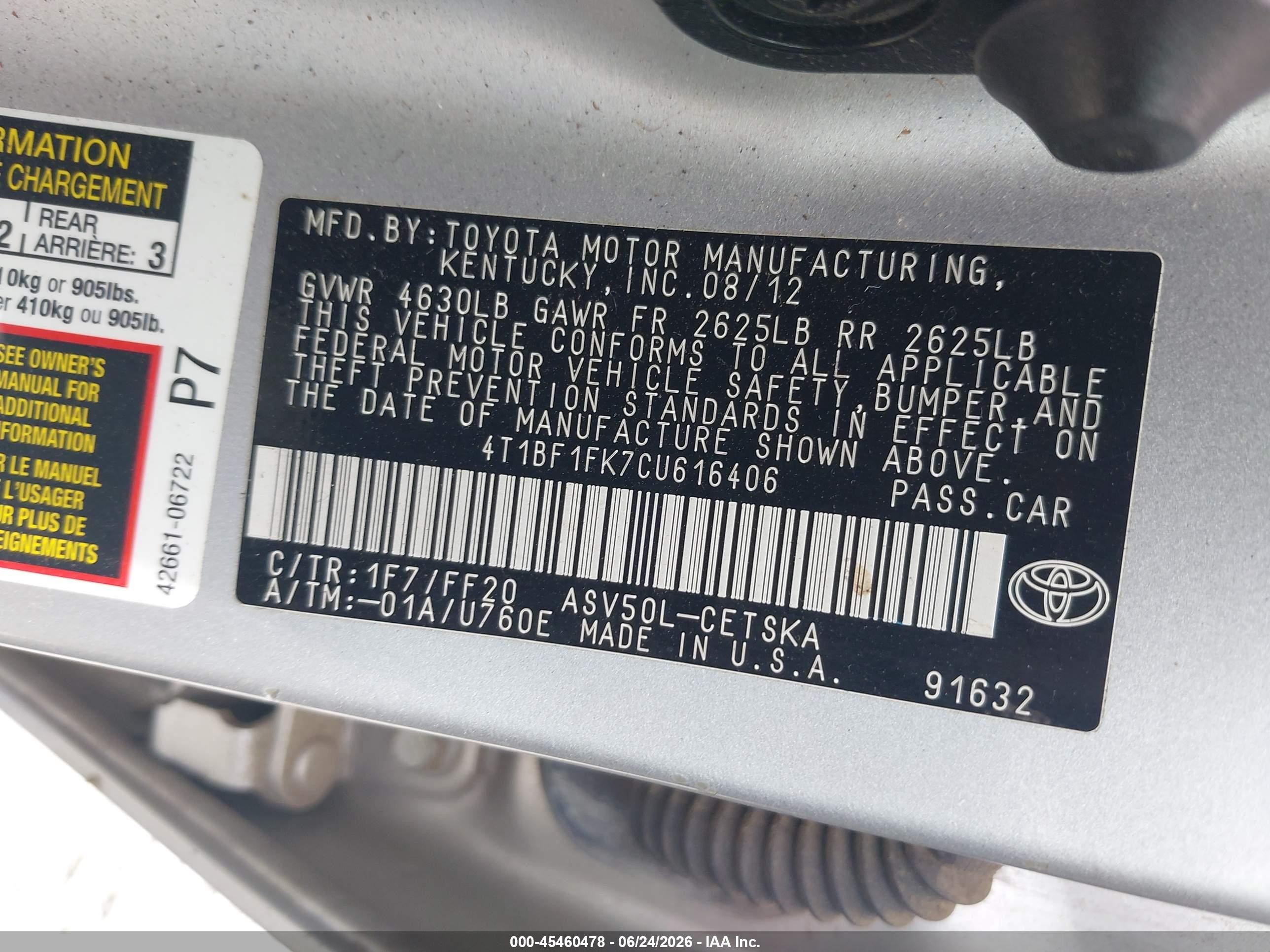 2012 Toyota Camry Se Silver vin: 4T1BF1FK7CU616406
