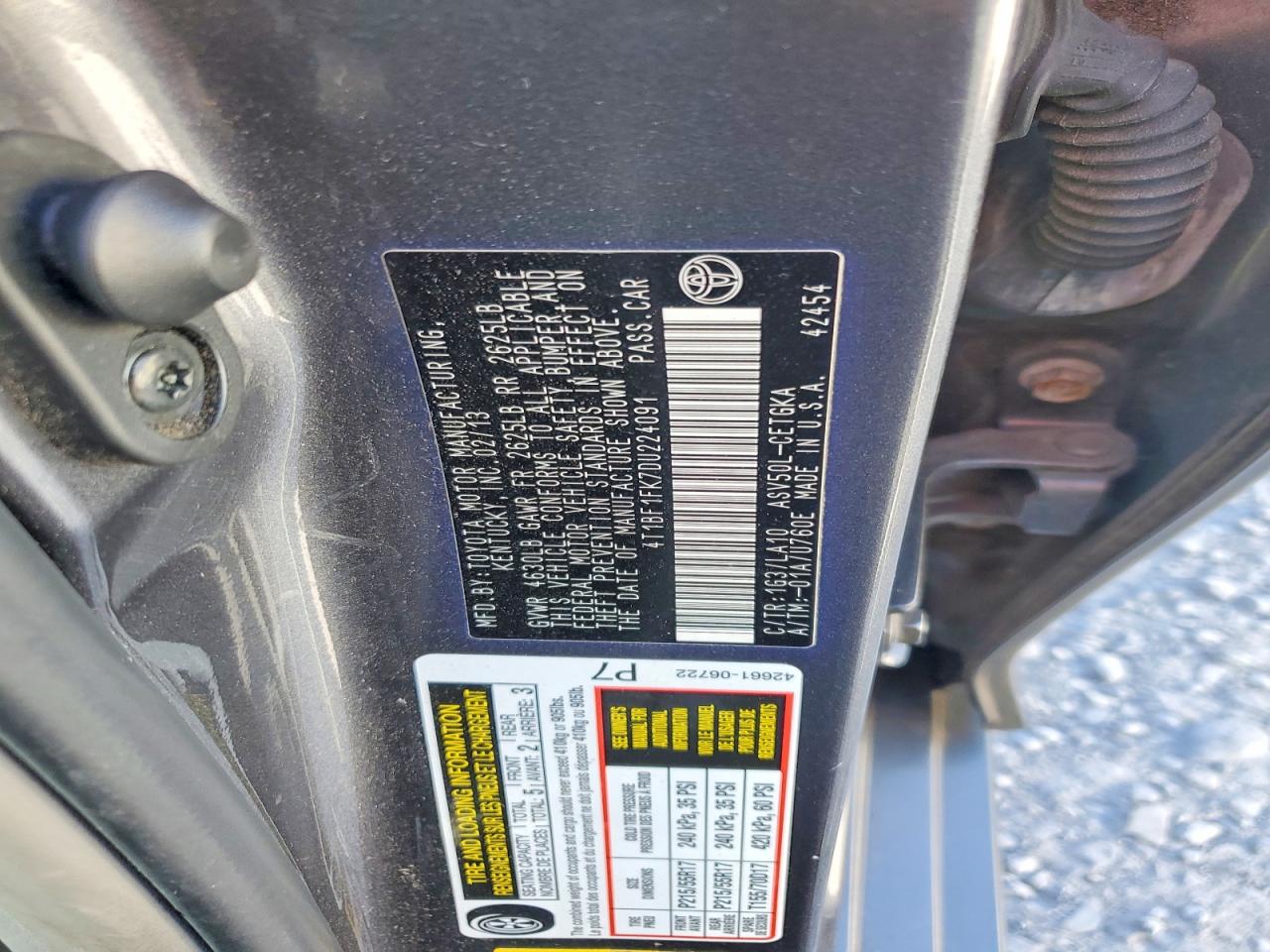 2013 Toyota Camry Xle Gray vin: 4T1BF1FK7DU224091