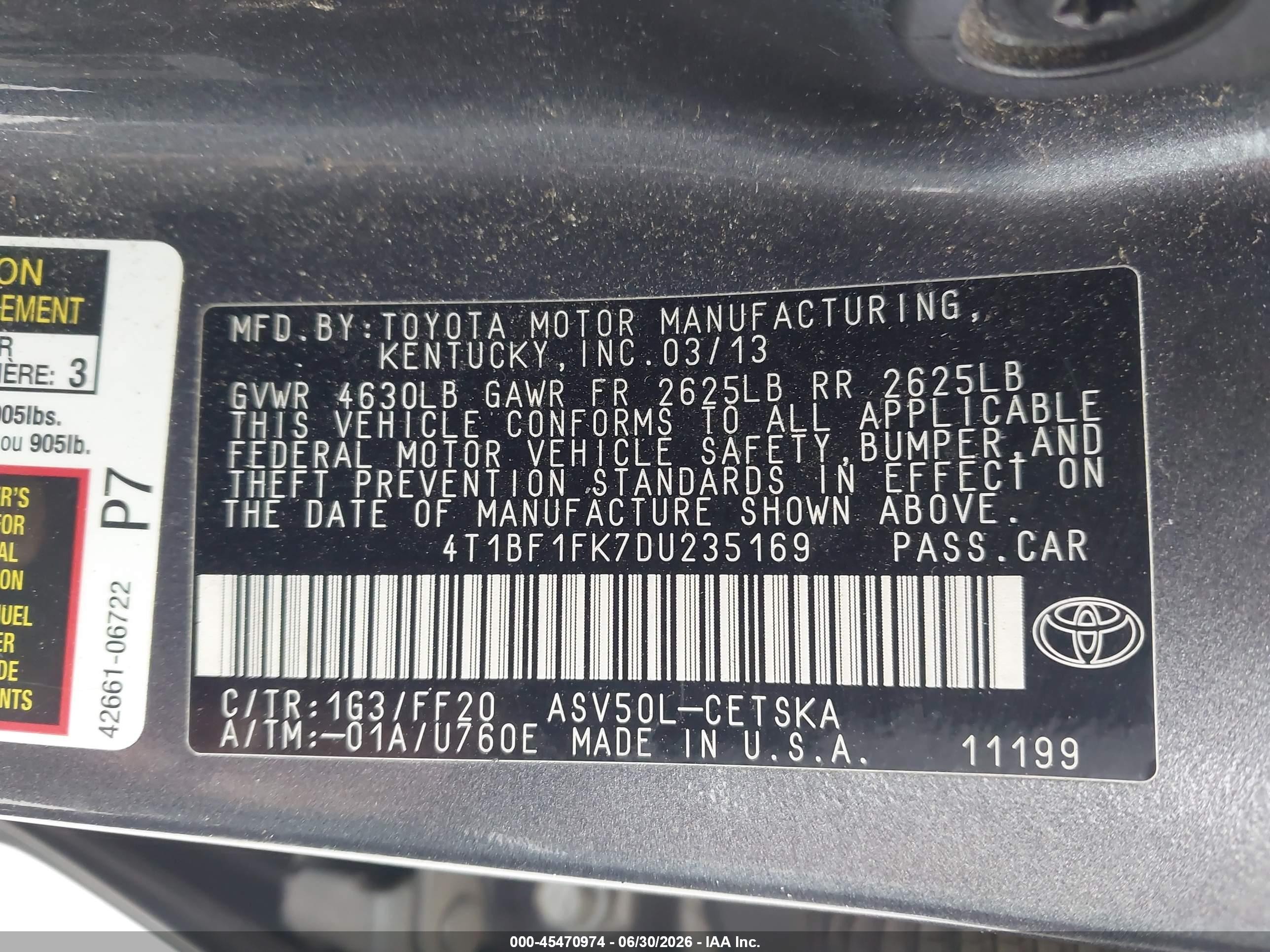 2013 Toyota Camry Se Gray vin: 4T1BF1FK7DU235169