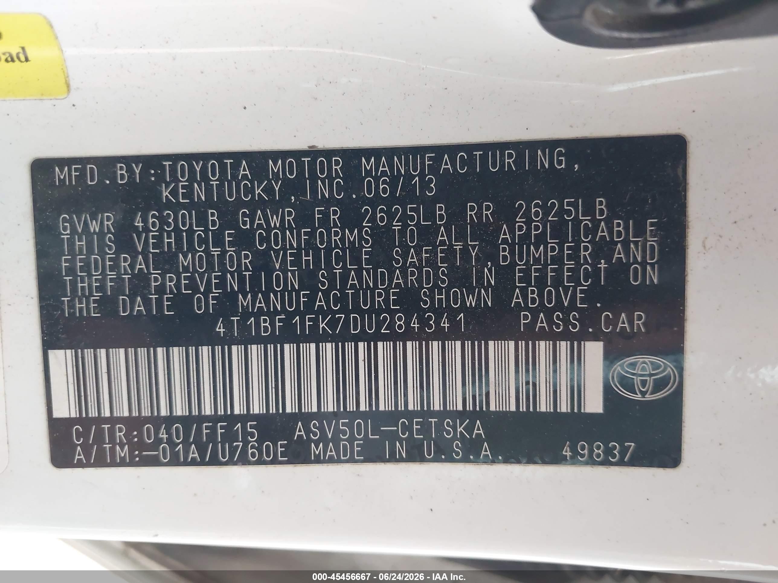 2013 Toyota Camry Se White vin: 4T1BF1FK7DU284341