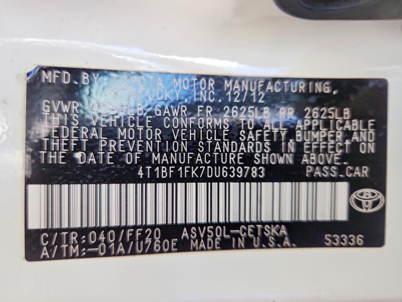 2013 Toyota Camry Se Белый vin: 4T1BF1FK7DU639783