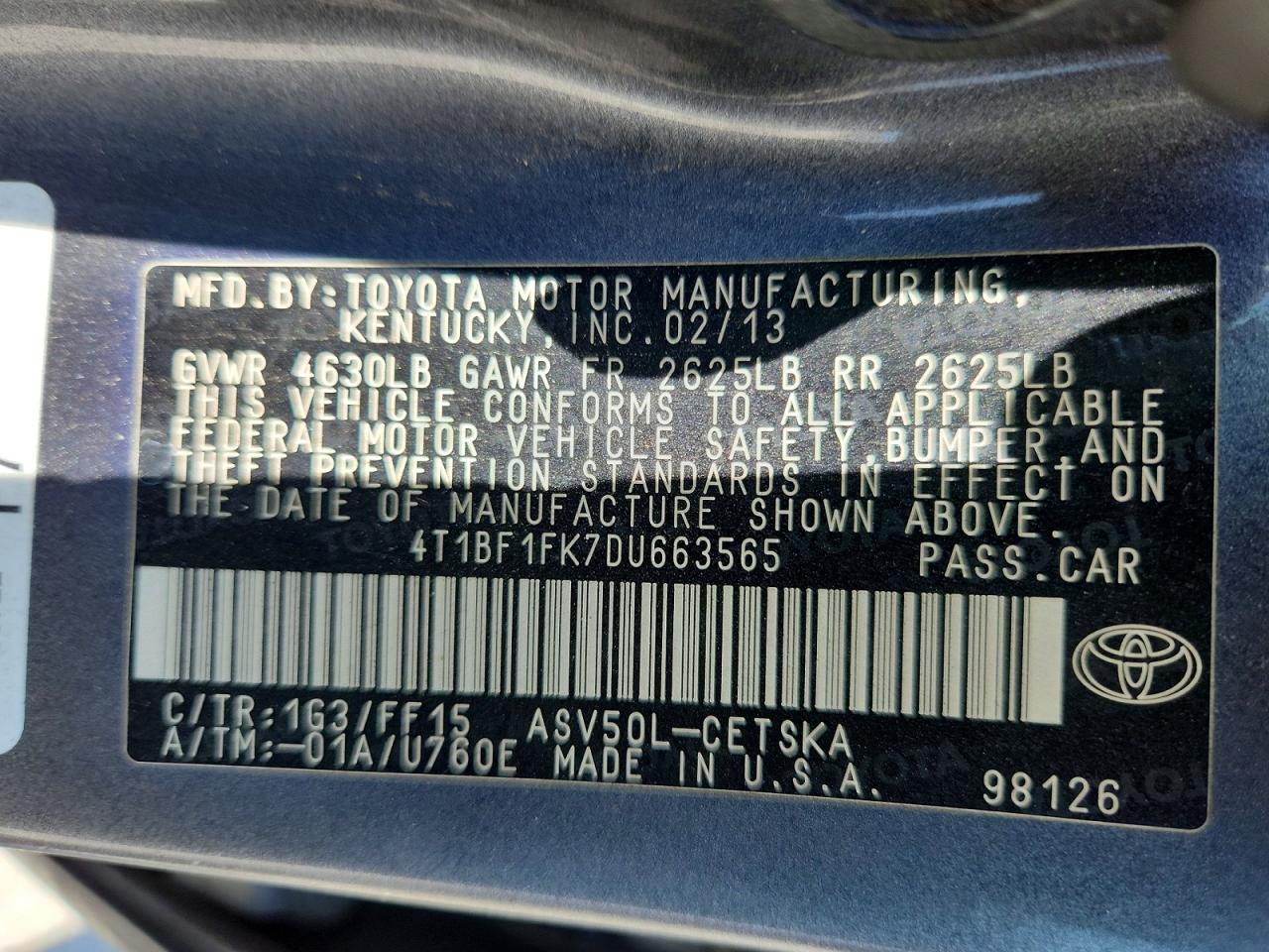 2013 Toyota Camry Se Charcoal vin: 4T1BF1FK7DU663565