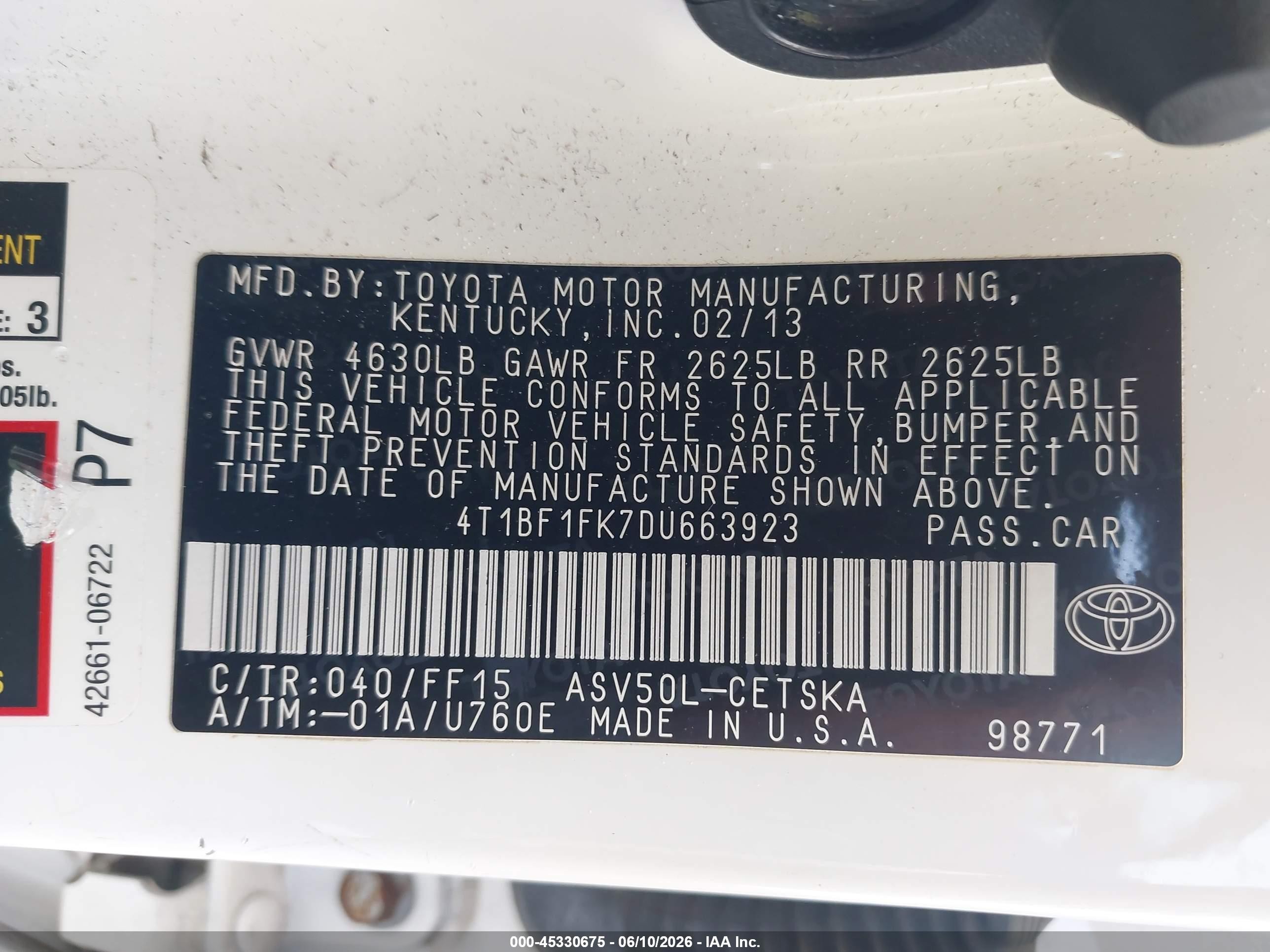 2013 Toyota Camry Se White vin: 4T1BF1FK7DU663923