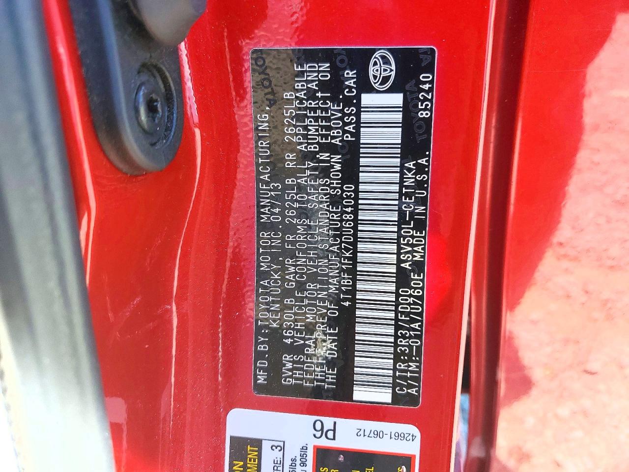 2013 Toyota Camry Le Red vin: 4T1BF1FK7DU684030