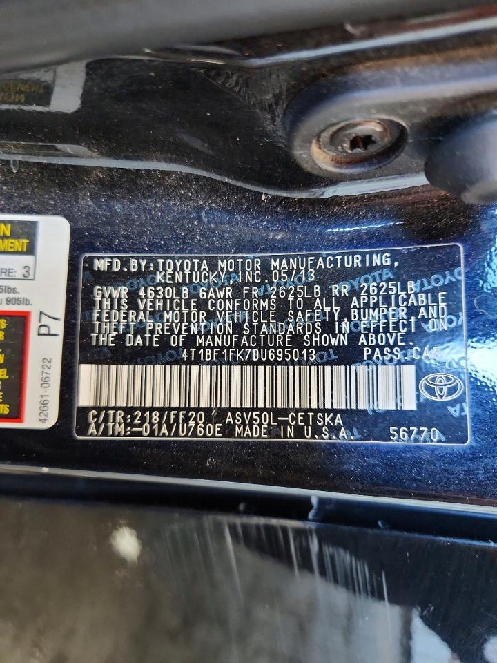 2013 Toyota Camry Se Black vin: 4T1BF1FK7DU695013