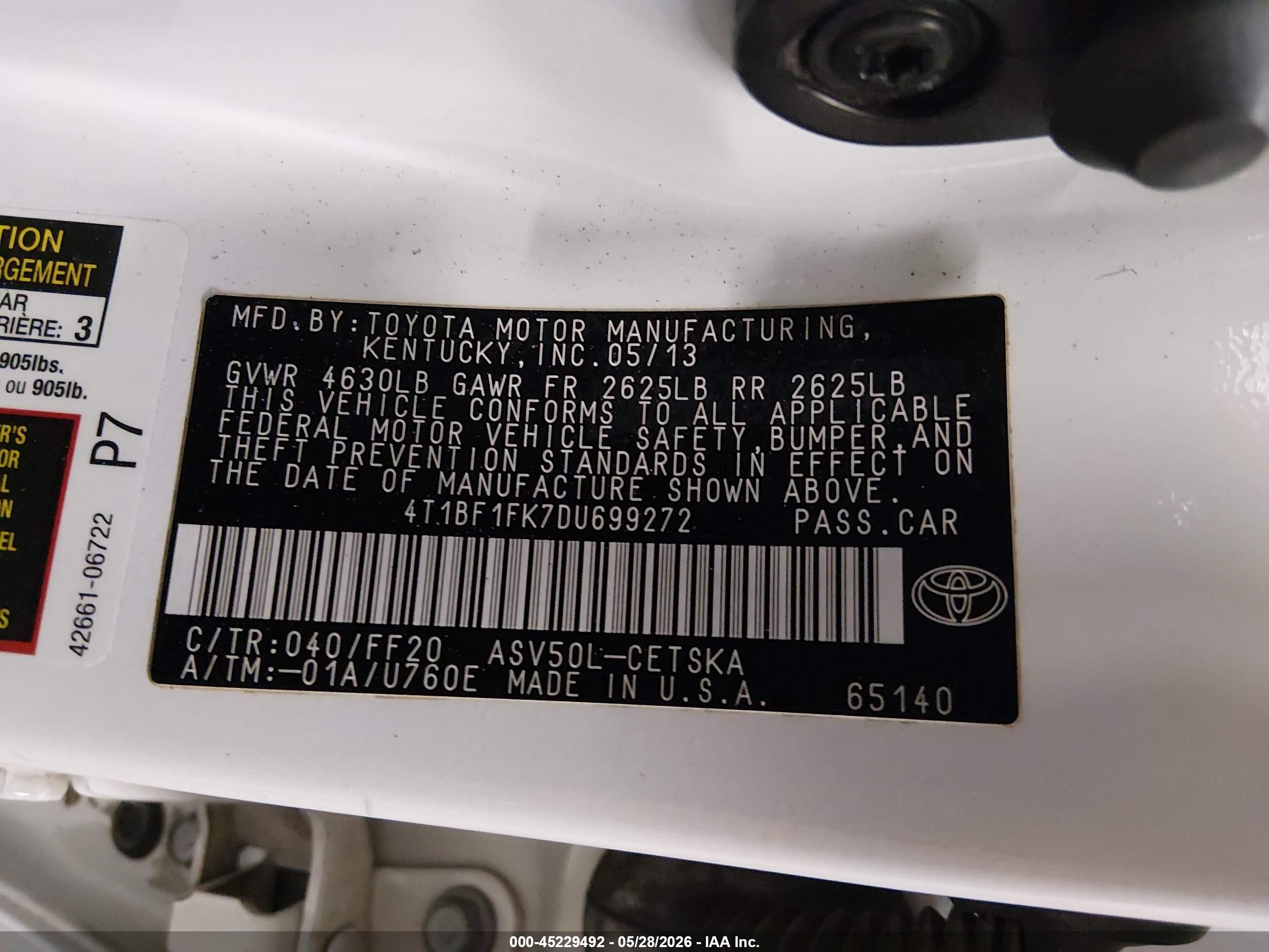 2013 Toyota Camry Se White vin: 4T1BF1FK7DU699272