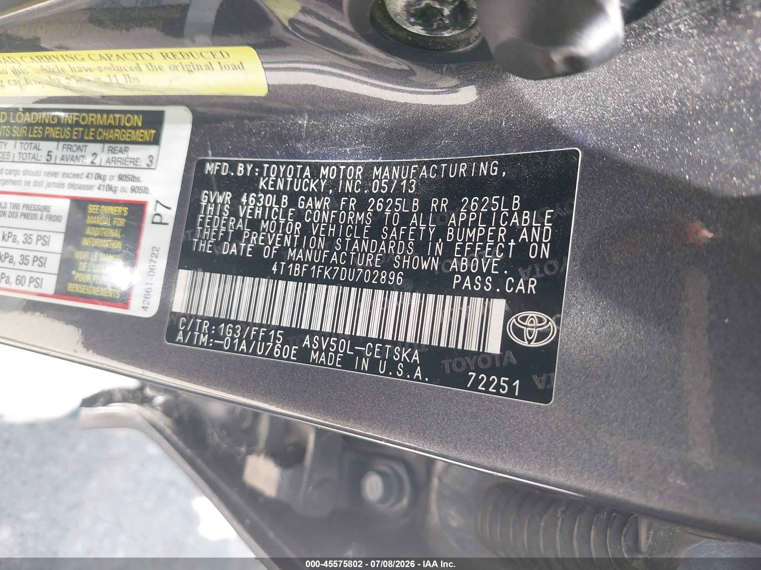 2013 Toyota Camry Se Gray vin: 4T1BF1FK7DU702896
