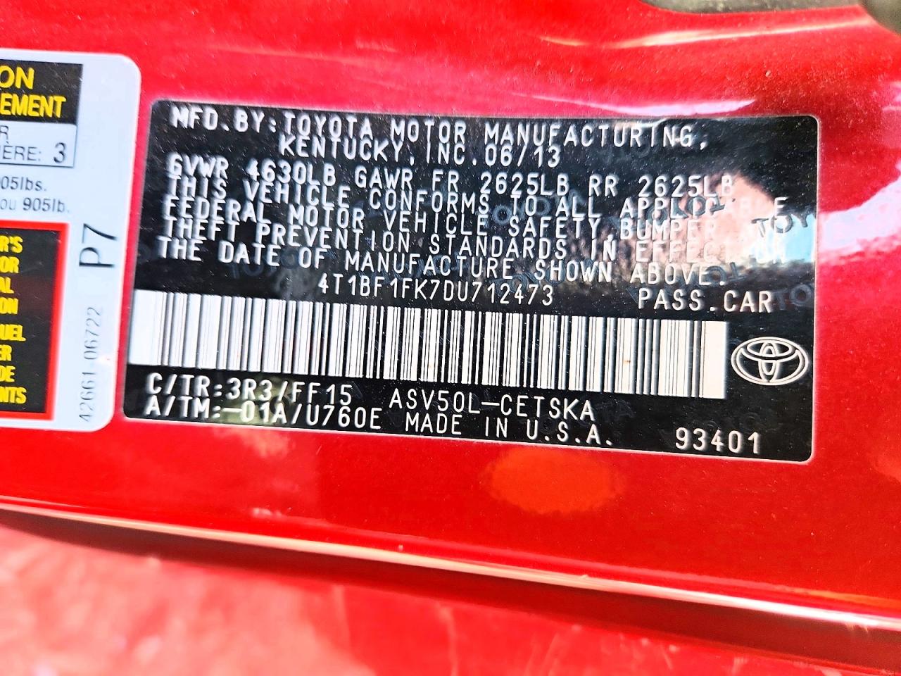2013 Toyota Camry Se Red vin: 4T1BF1FK7DU712473